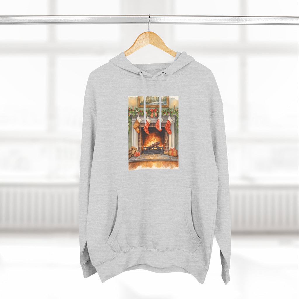 Christmas Stocking Fireplace Three-Panel Fleece Hoodie