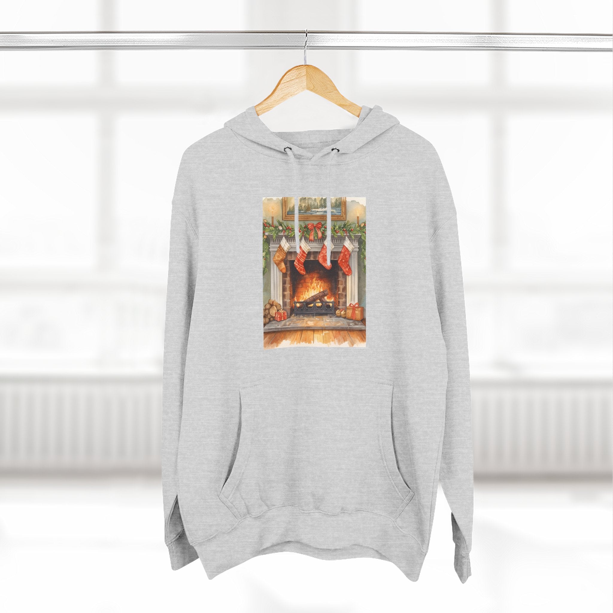 Christmas Stocking Fireplace Three-Panel Fleece Hoodie