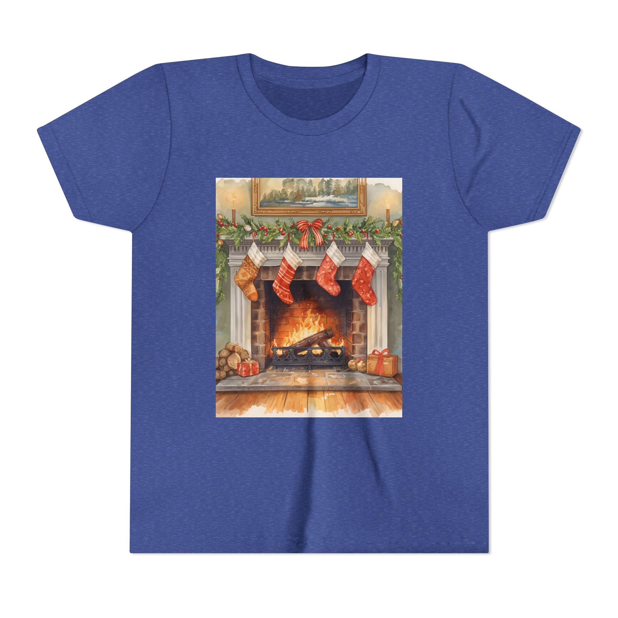 Christmas Stocking Fireplace Youth Short Sleeve Tee