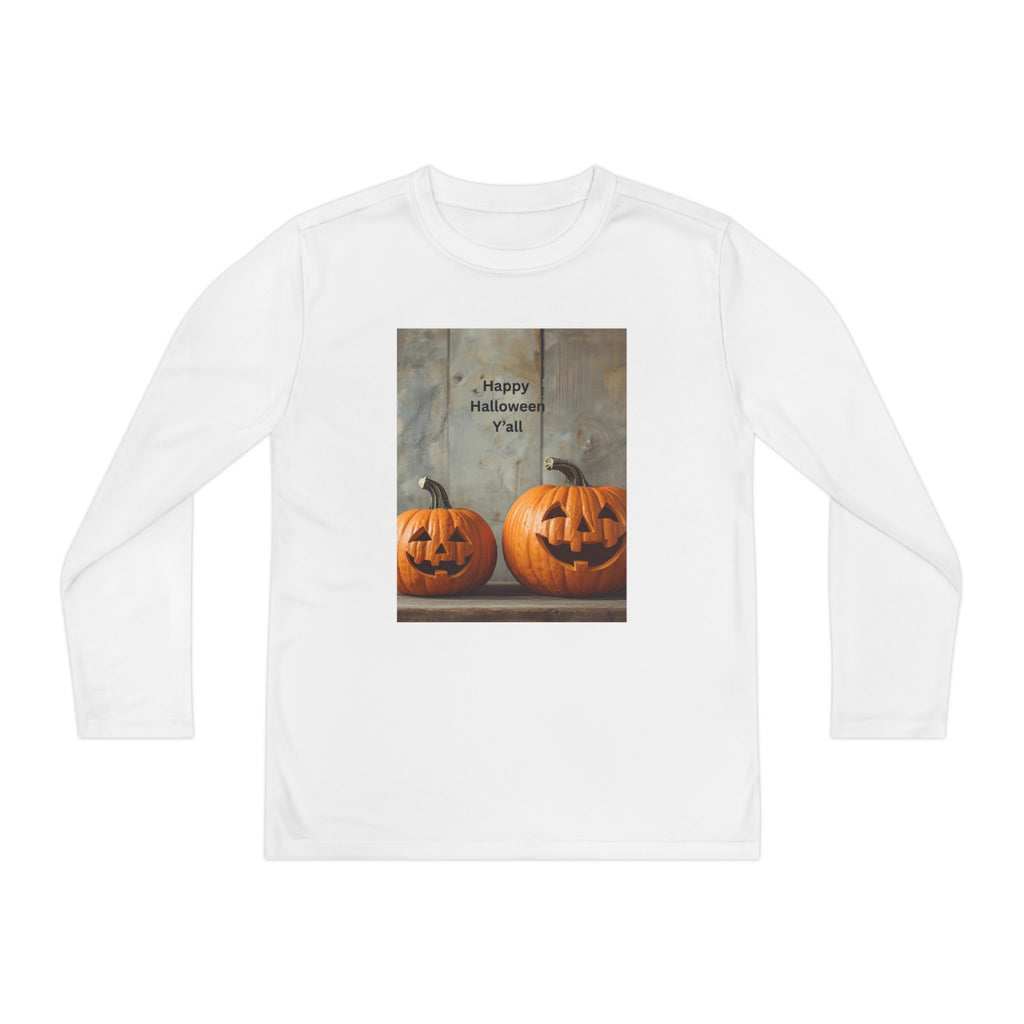 Youth Halloween Pumpkin Long Sleeve Tee, Funny Halloween Shirt, Kids Pumpkin Tee, Fall Celebration Top, Spooky Season Apparel