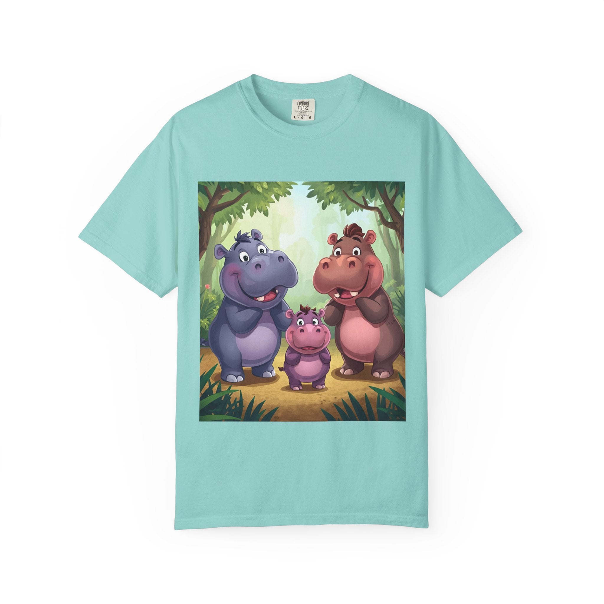Cute Hippo Family T-Shirt, Unisex Garment-Dyed Tee, Animal Lovers Gift, Kids & Adults, Birthday, Family Reunion, Casual Wear