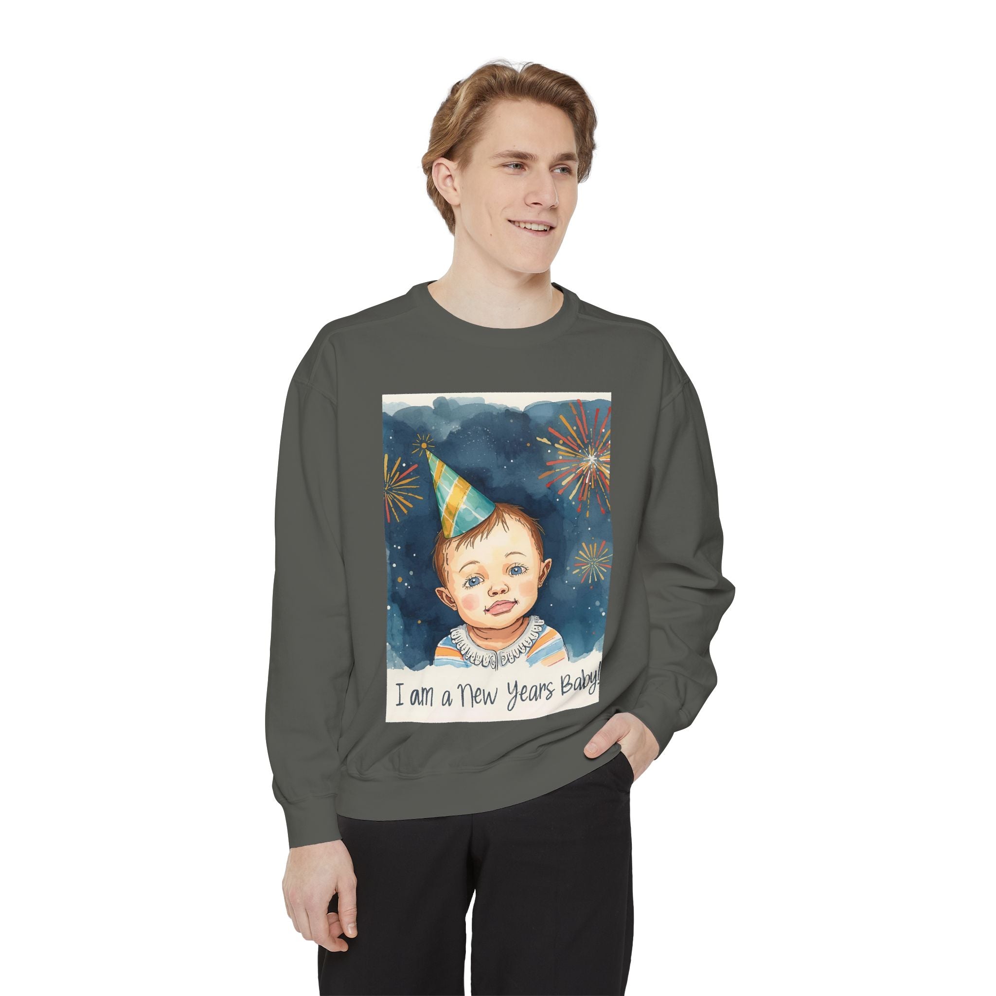 New Year's Baby Sweatshirt, Unisex Garment-Dyed Sweatshirt, Cute New Year Outfit, Holiday Gift, Baby Celebration Wear, Cozy Party Sweater