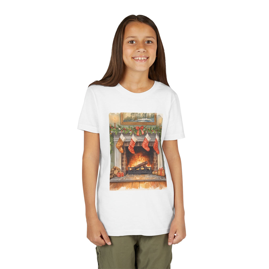 Christmas Stocking Fireplace Youth Short Sleeve Tee