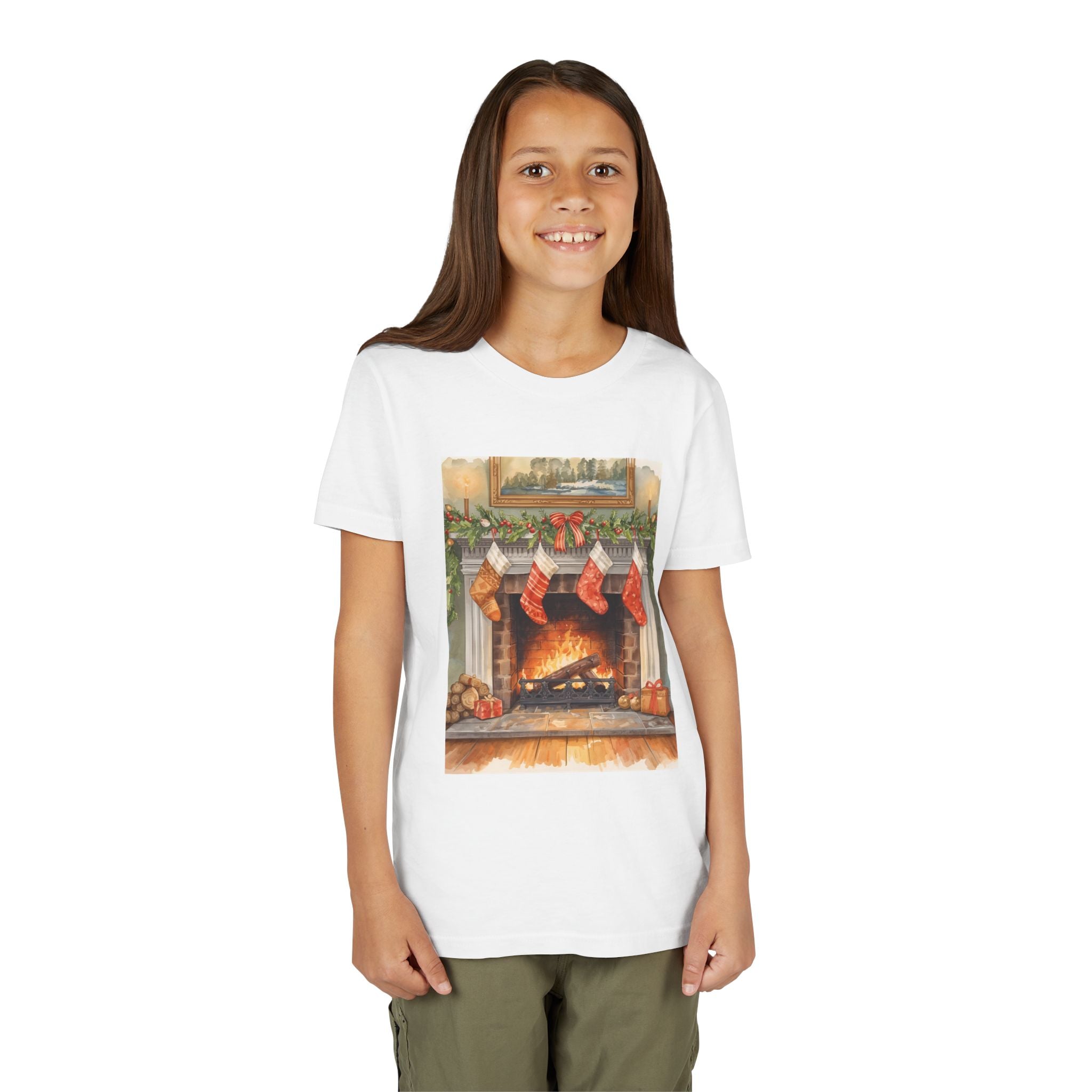 Christmas Stocking Fireplace Youth Short Sleeve Tee