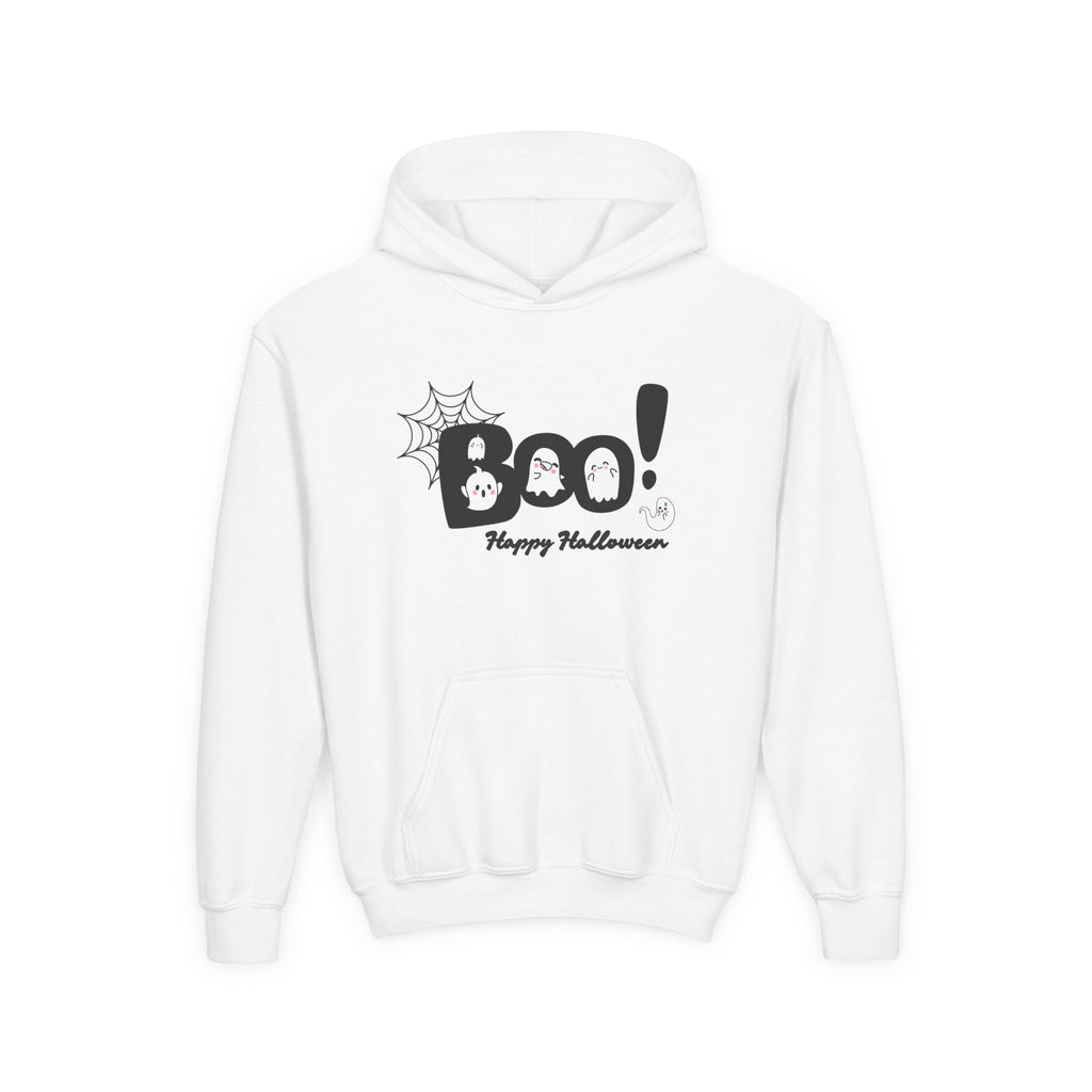 Halloween Boo! Youth Hoodie, Kids Sweatshirt, Fall Apparel, Spooky Costume, Trick or Treat Gift, October Celebration