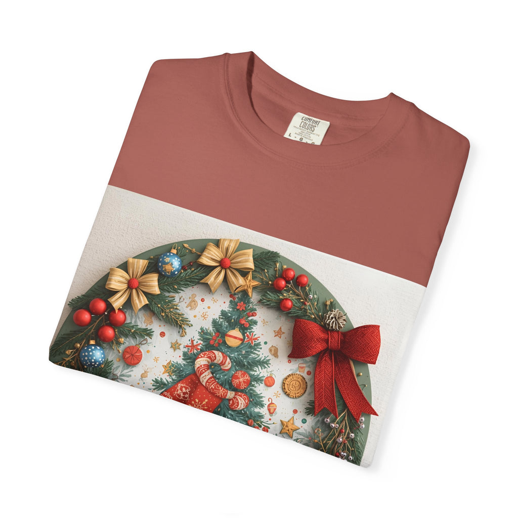 Christmas Wreath Festive Holiday T-Shirt, Christmas Tee, Seasonal Wear, Gift for Him/Her, Cute Xmas Shirt, Unisex Holiday Apparel