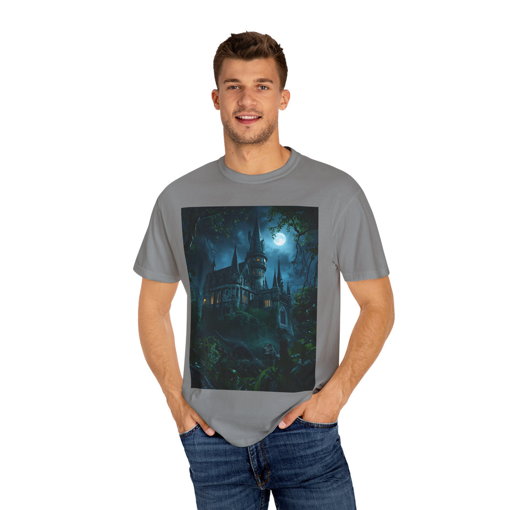 Mystical Night Scene Castle T-Shirt, Spooky Tees, Halloween Apparel, Gothic Style Shirt, Unisex Shirt, Nighttime Scene Tee
