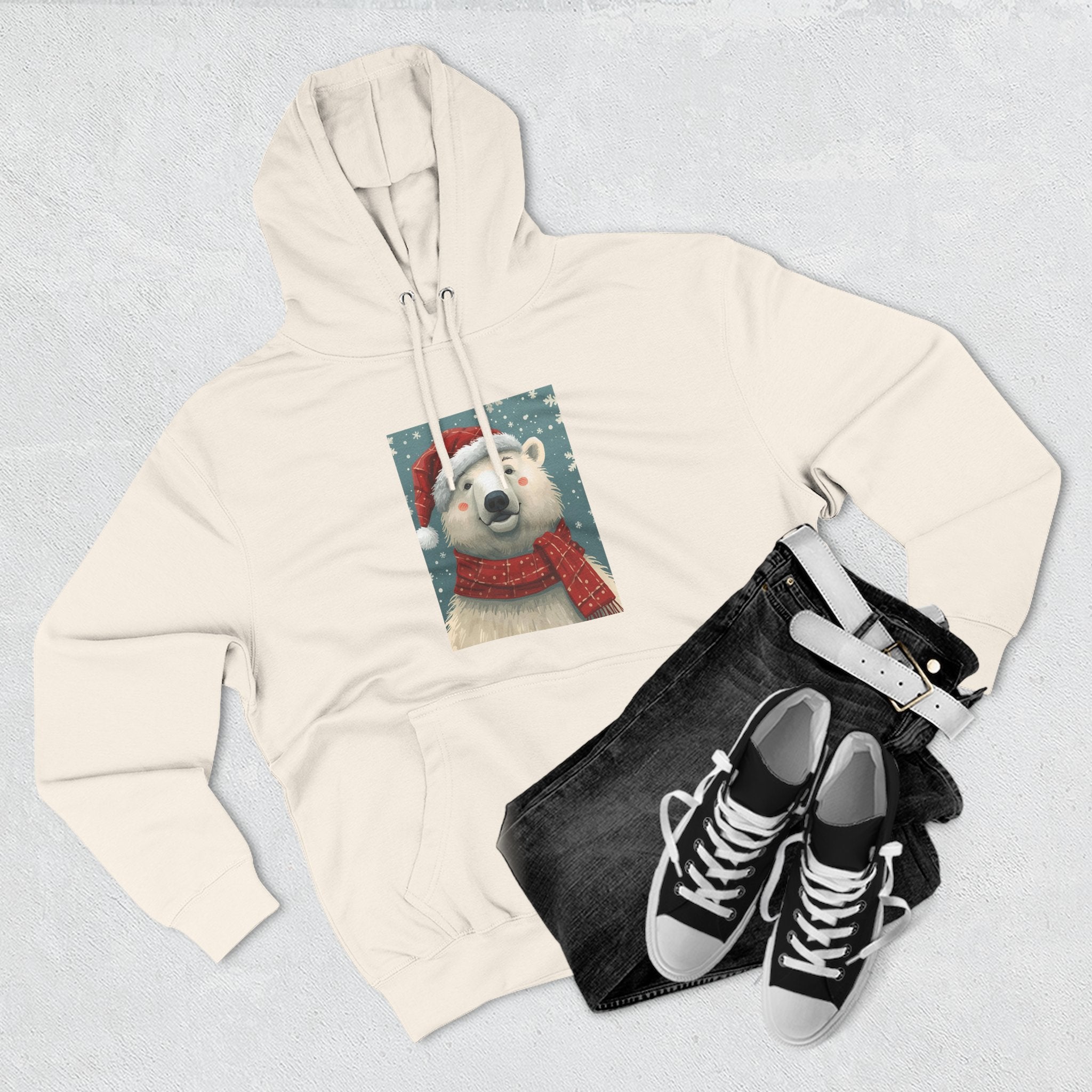 Cozy Polar Bear Holiday Hoodie, Winter Fleece Sweatshirt, Christmas Gift, Cute Animal Hoodie, Festive Apparel, Seasonal Wear