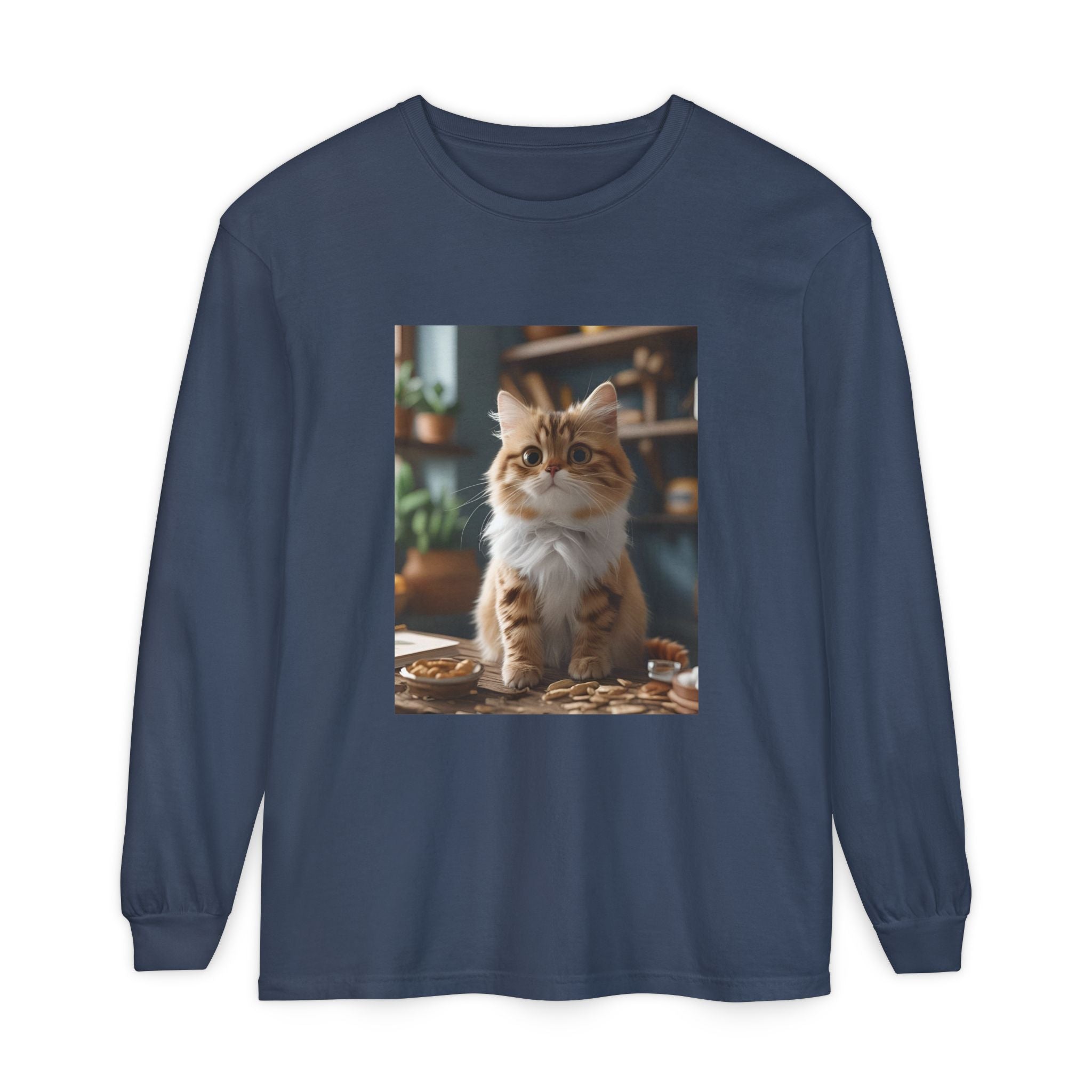 Cute Cat Unisex Garment-dyed Long Sleeve T-Shirt