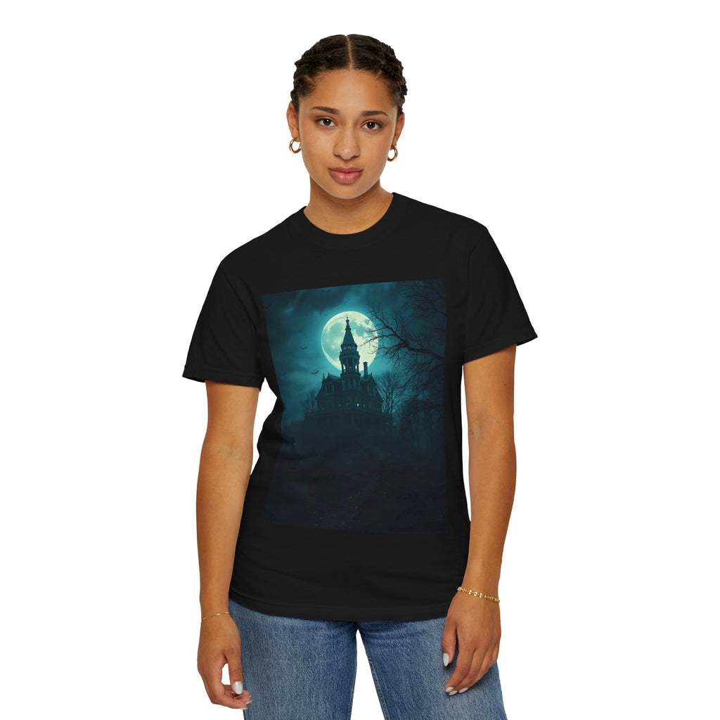 Haunted Moonlit Castle Unisex T-shirt, Gothic Tee, Halloween Apparel, Vintage Style Shirt, Alternative Fashion, Spooky Gift