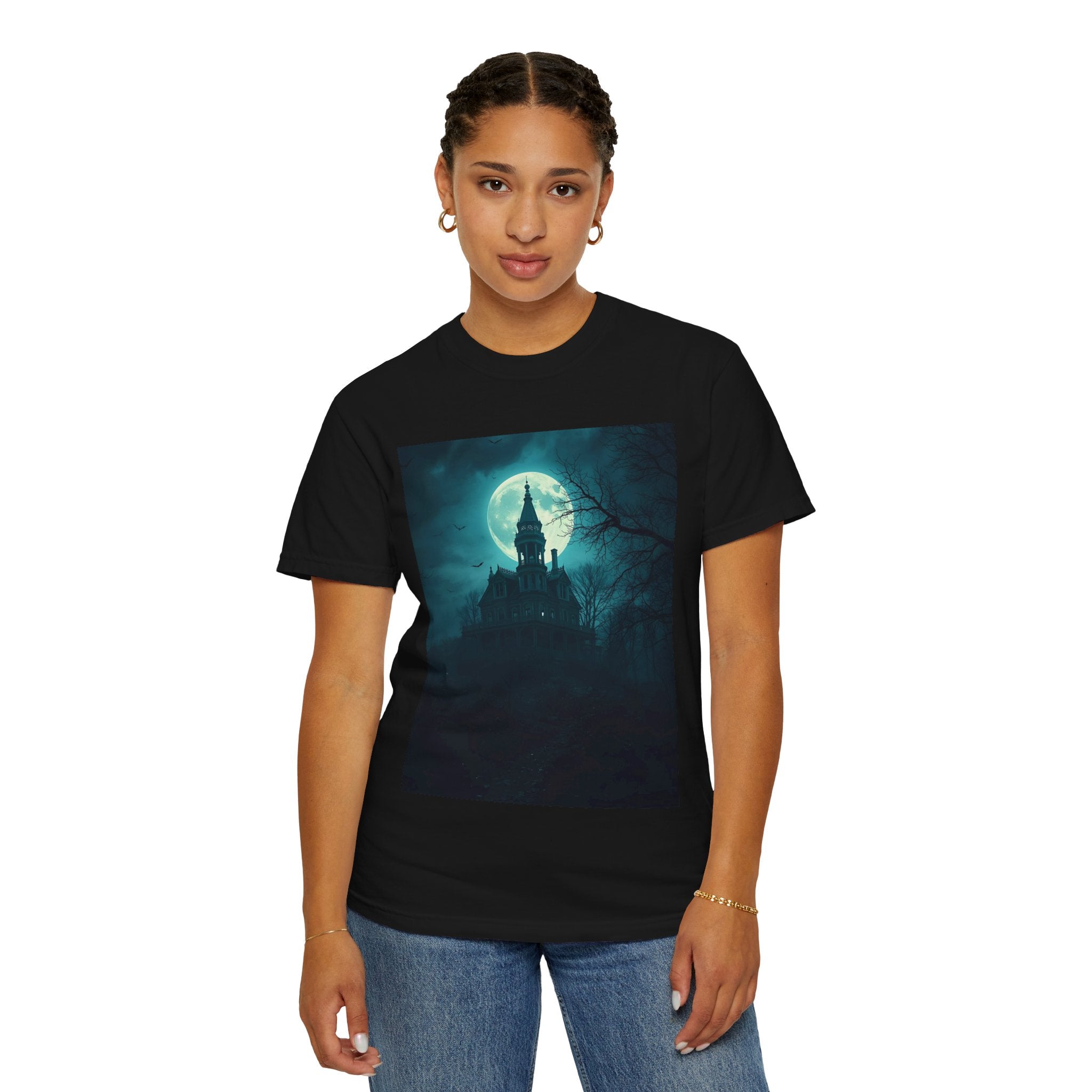Haunted Moonlit Castle Unisex T-shirt, Gothic Tee, Halloween Apparel, Vintage Style Shirt, Alternative Fashion, Spooky Gift