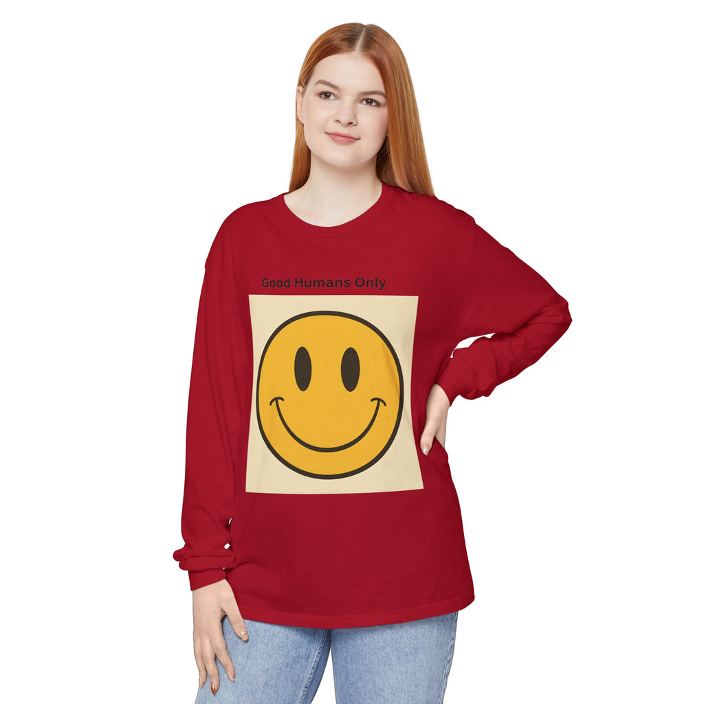 Smiley Face Unisex Garment-dyed Long Sleeve T-Shirt