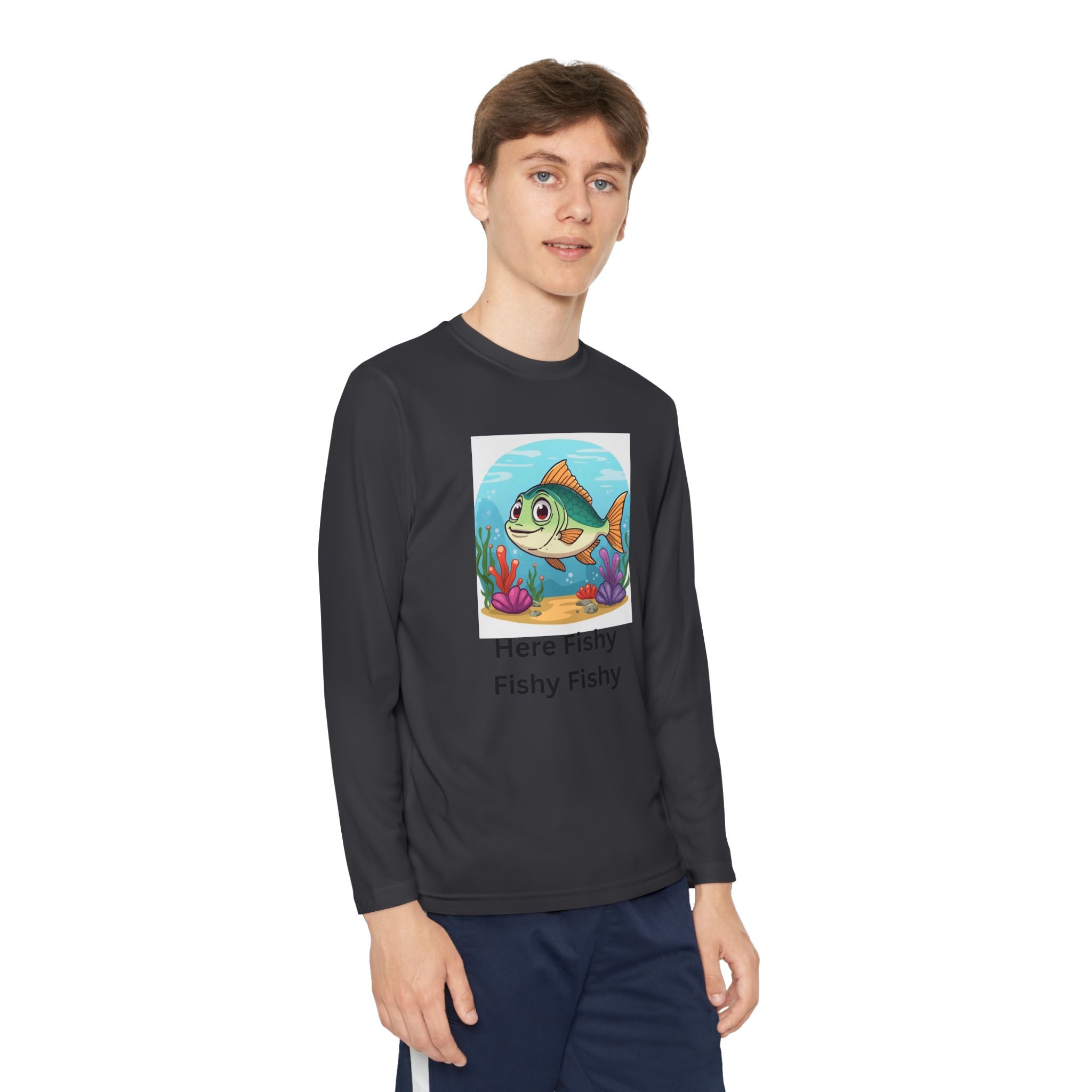 Here Fishy Fishy Fishy Youth Long Sleeve Competitor Tee