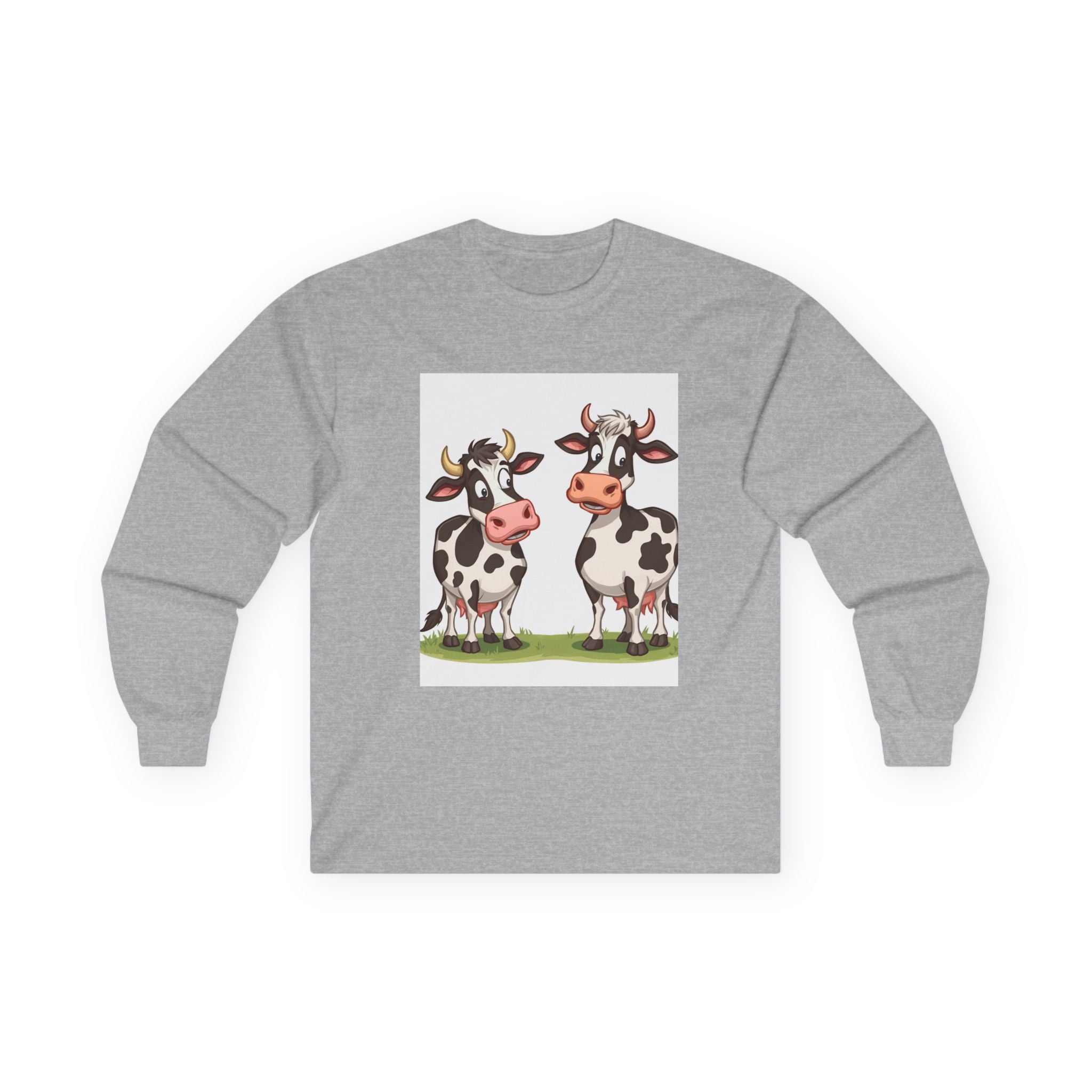 Cute Cow Illustration Long Sleeve Tee, Funny Farm T-Shirt, Animal Lover Gift, Casual Wear, Family Reunion Apparel, Best Friend Gift