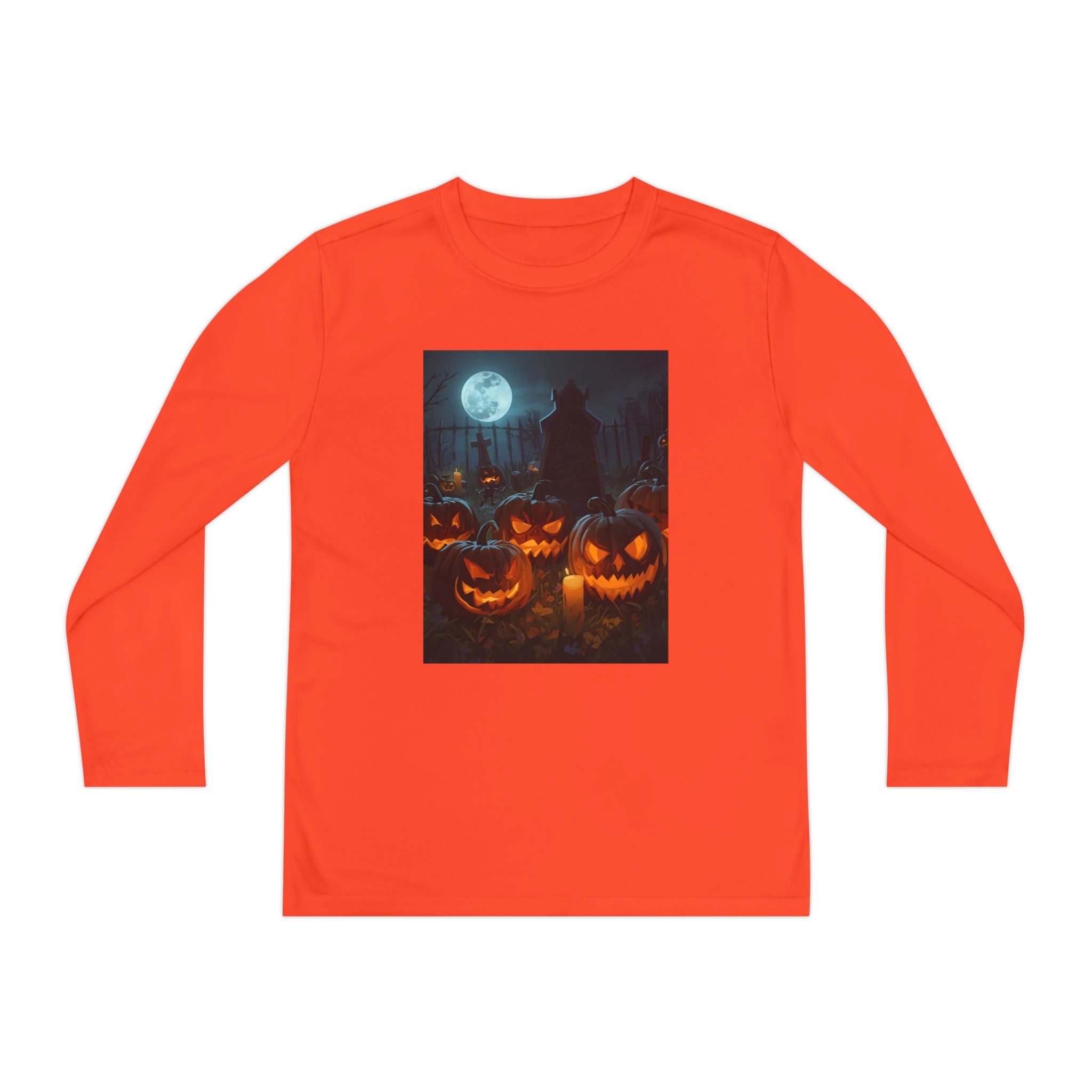 Spooky Halloween Pumpkin Youth Long Sleeve Competitor Tee