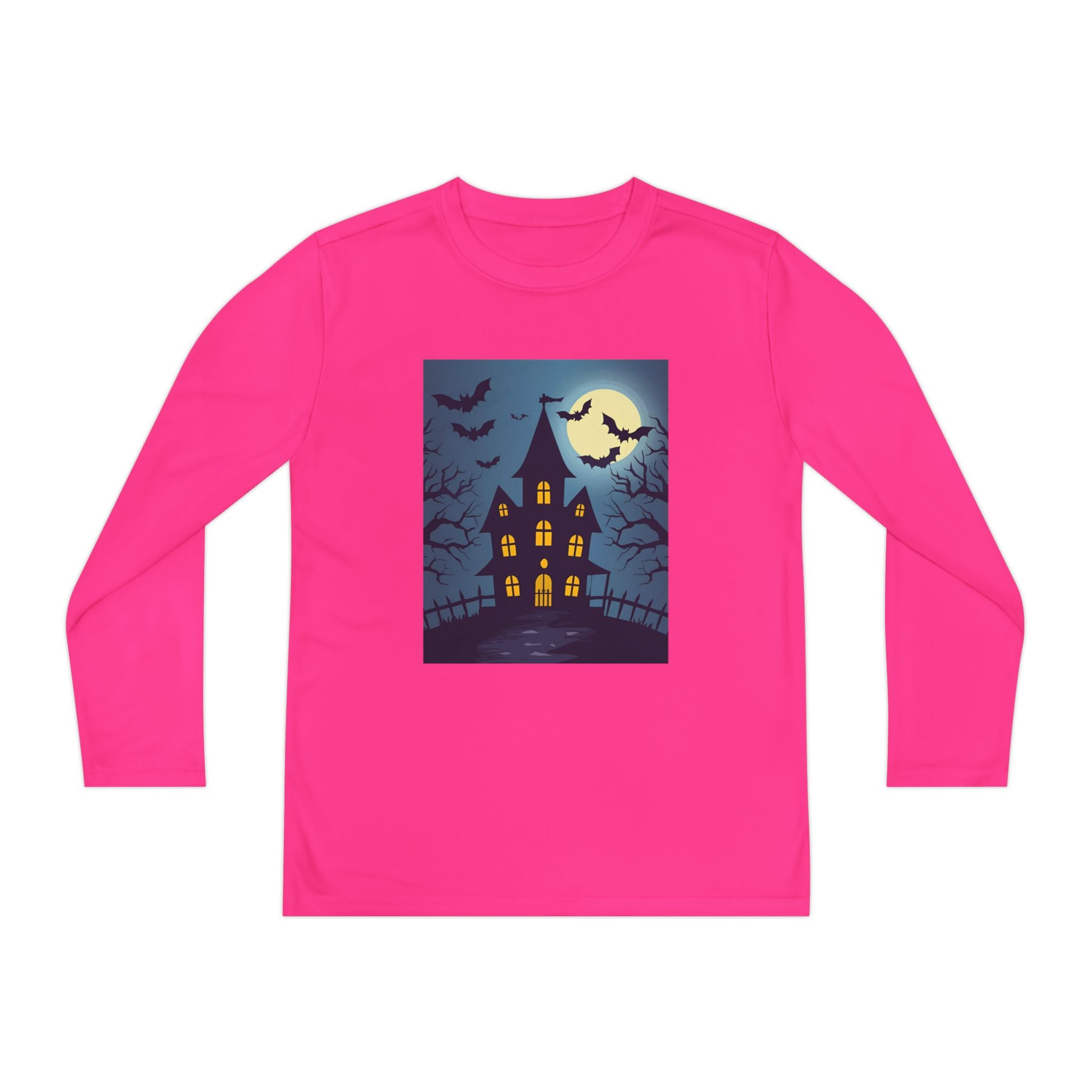 Halloween Haunted House Youth Long Sleeve Tee, Halloween Shirt, Spooky Tee, Ghostly Nightwear, Fall Apparel, Kids Halloween Costume