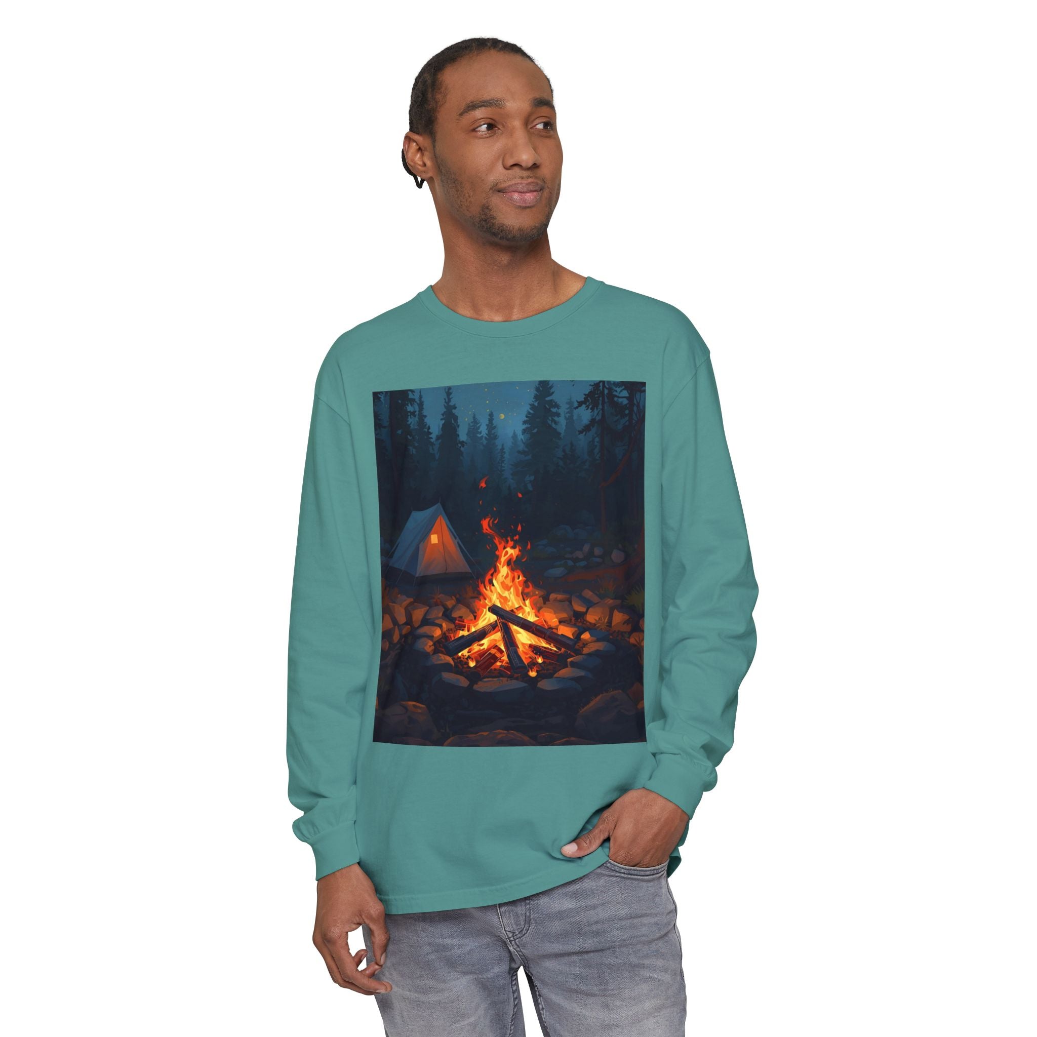 Camping Vibes Long Sleeve T-Shirt | Outdoor Adventure Shirt, Cozy Gift for Campers, Bonfire, Nature Lovers, Unisex Tee