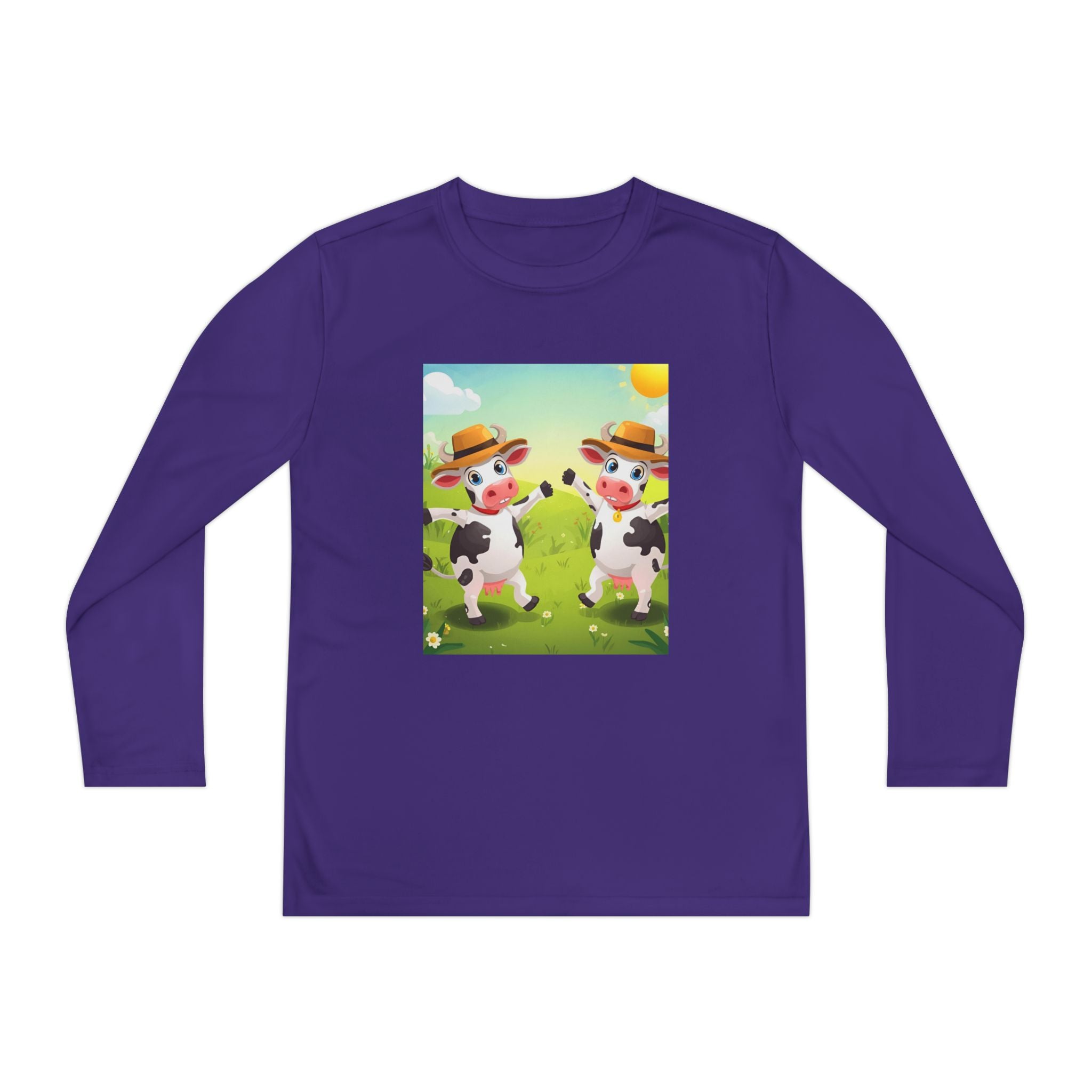 Cute Cows Farm Fun Youth Long Sleeve Competitor Tee