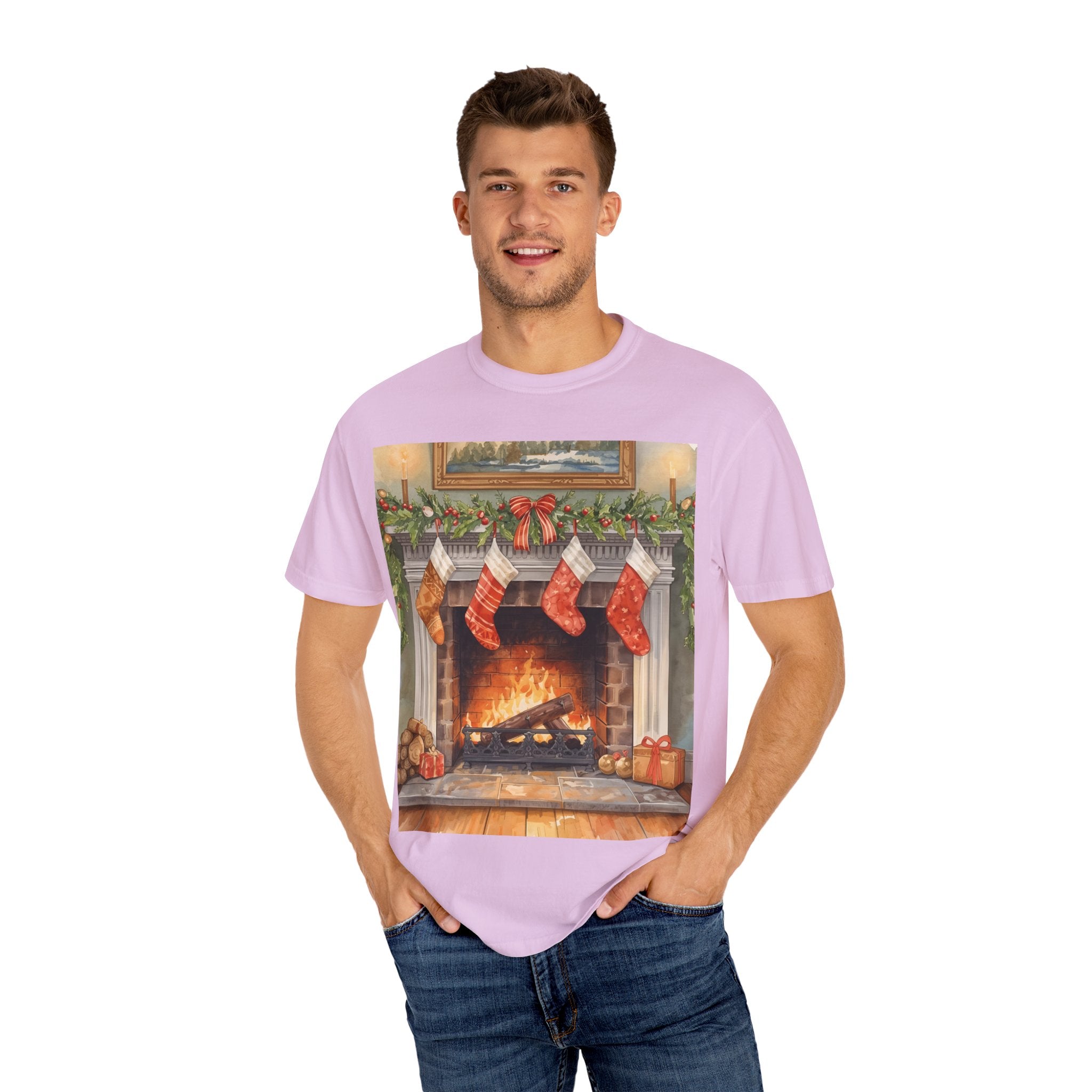 Cozy Christmas Fireplace T-Shirt | Unisex Holiday Tee | Gift for Him/Her | Festive Layering Top | Merry Christmas Apparel