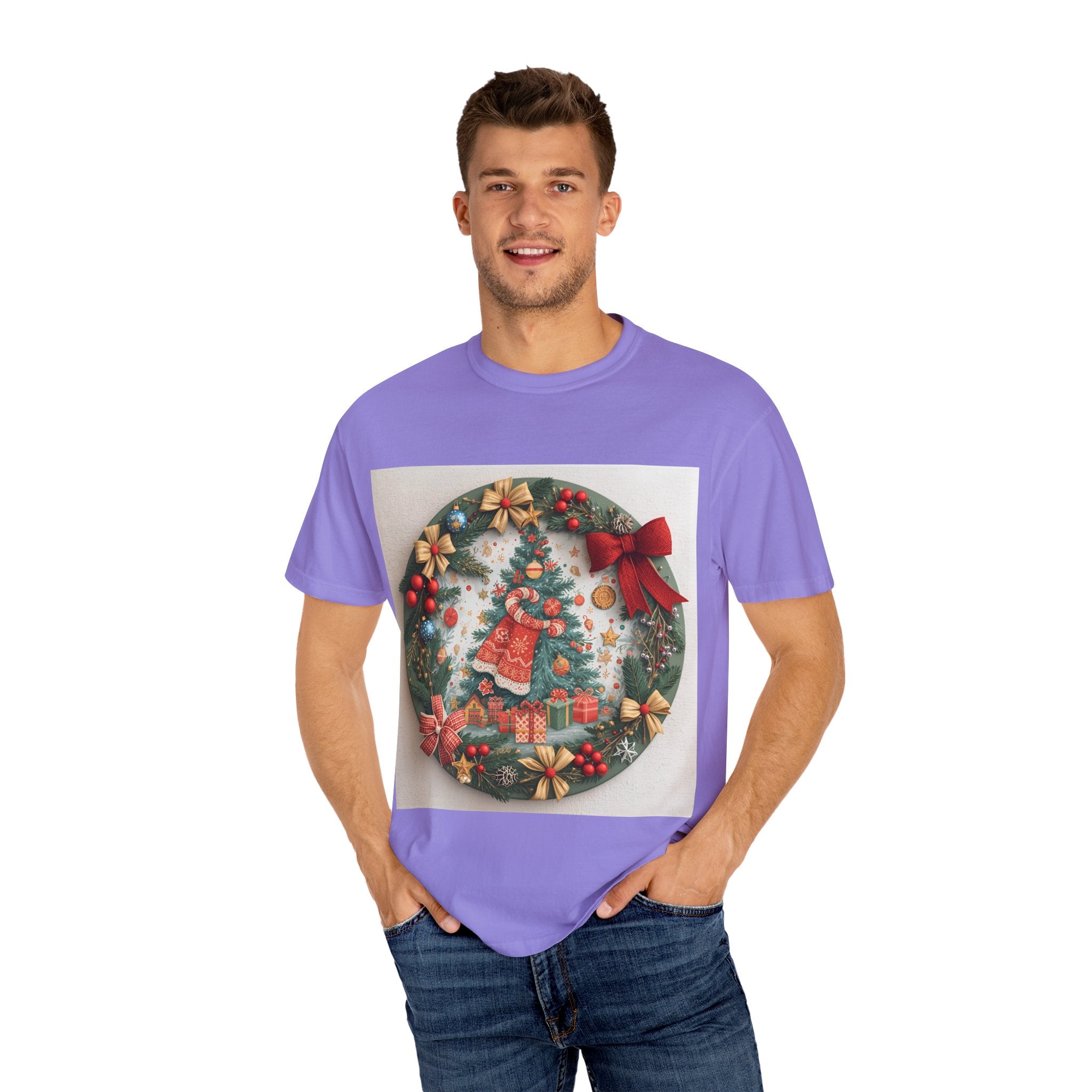 Christmas Wreath Festive Holiday T-Shirt, Christmas Tee, Seasonal Wear, Gift for Him/Her, Cute Xmas Shirt, Unisex Holiday Apparel