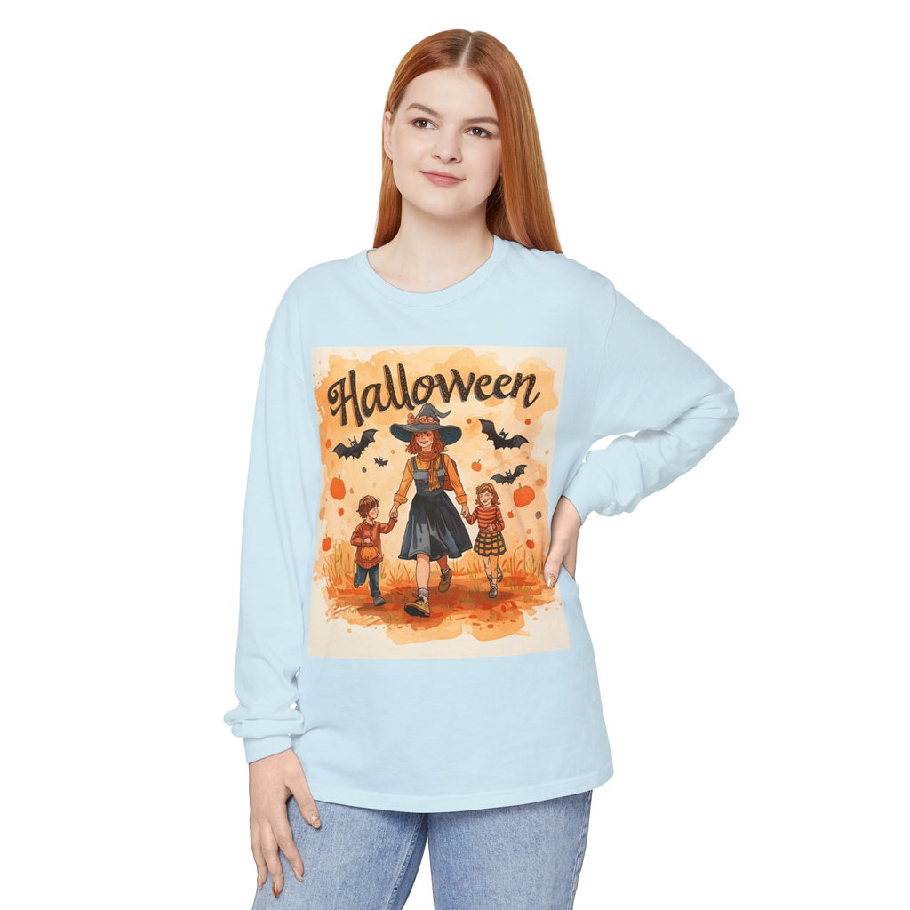 Halloween Themed Mom And Children Unisex Garment-dyed Long Sleeve T-Shirt