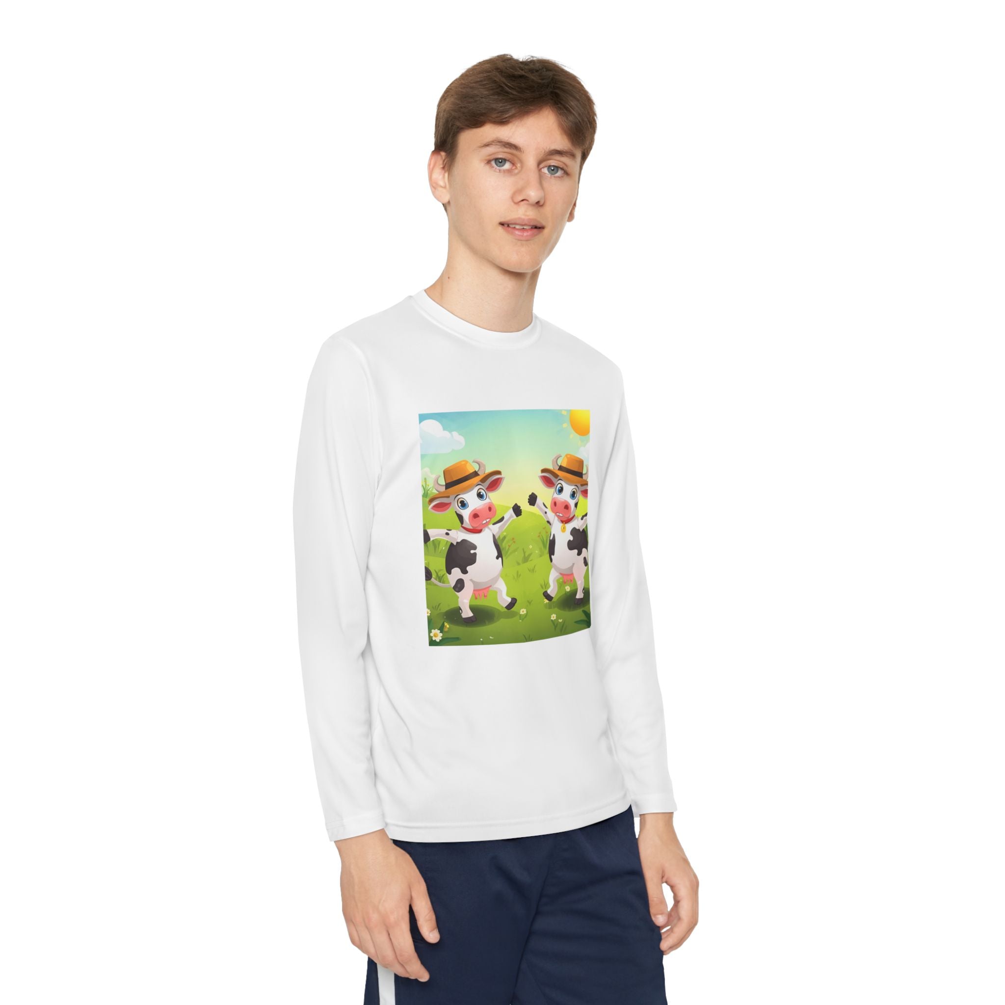 Cute Cows Farm Fun Youth Long Sleeve Competitor Tee