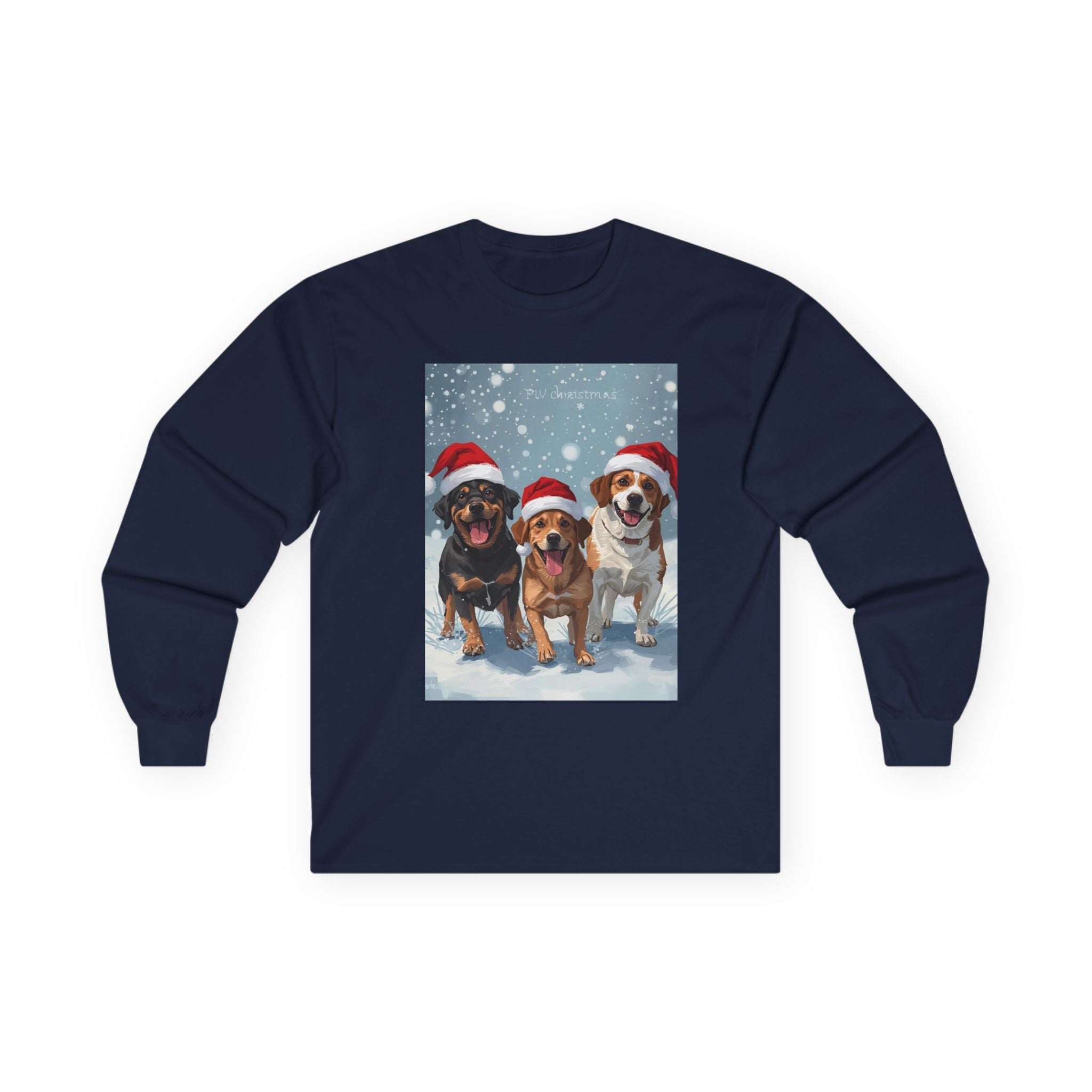 Christmas Dog Graphic Long Sleeve Tee, Holiday Shirt, Pet Lover Gift, Casual Winter Wear, Festive Apparel for Dog Lovers