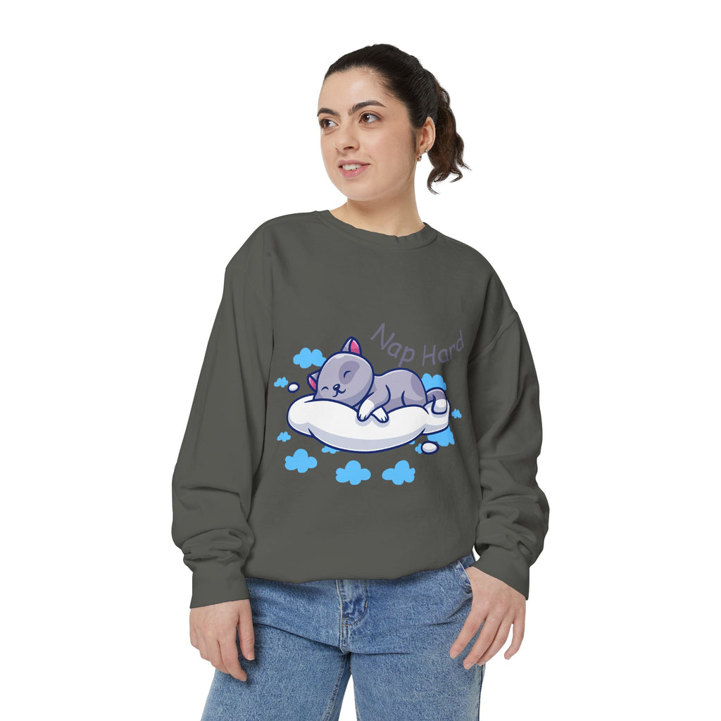 Cozy Cat Nap Hard Unisex Garment-Dyed Sweatshirt