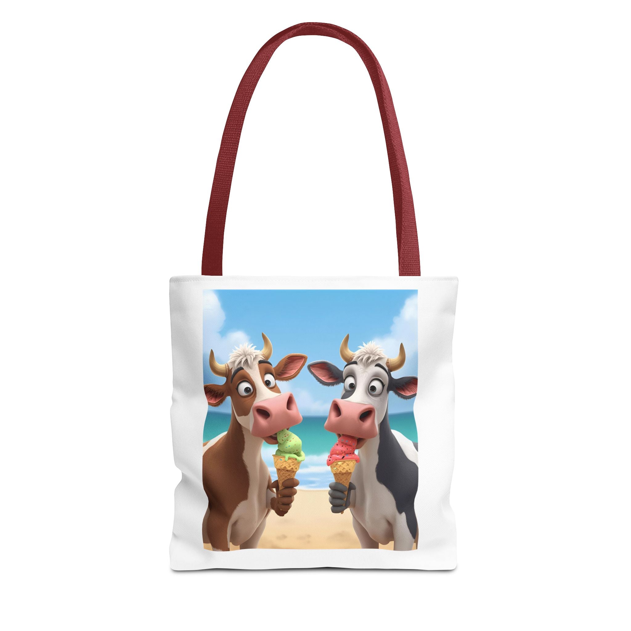 Fun Cartoon Cow Tote Bag for Ice Cream Lovers, Cute Beach Bag, Animal Lover Gift, Summer Accessory, AOP Design