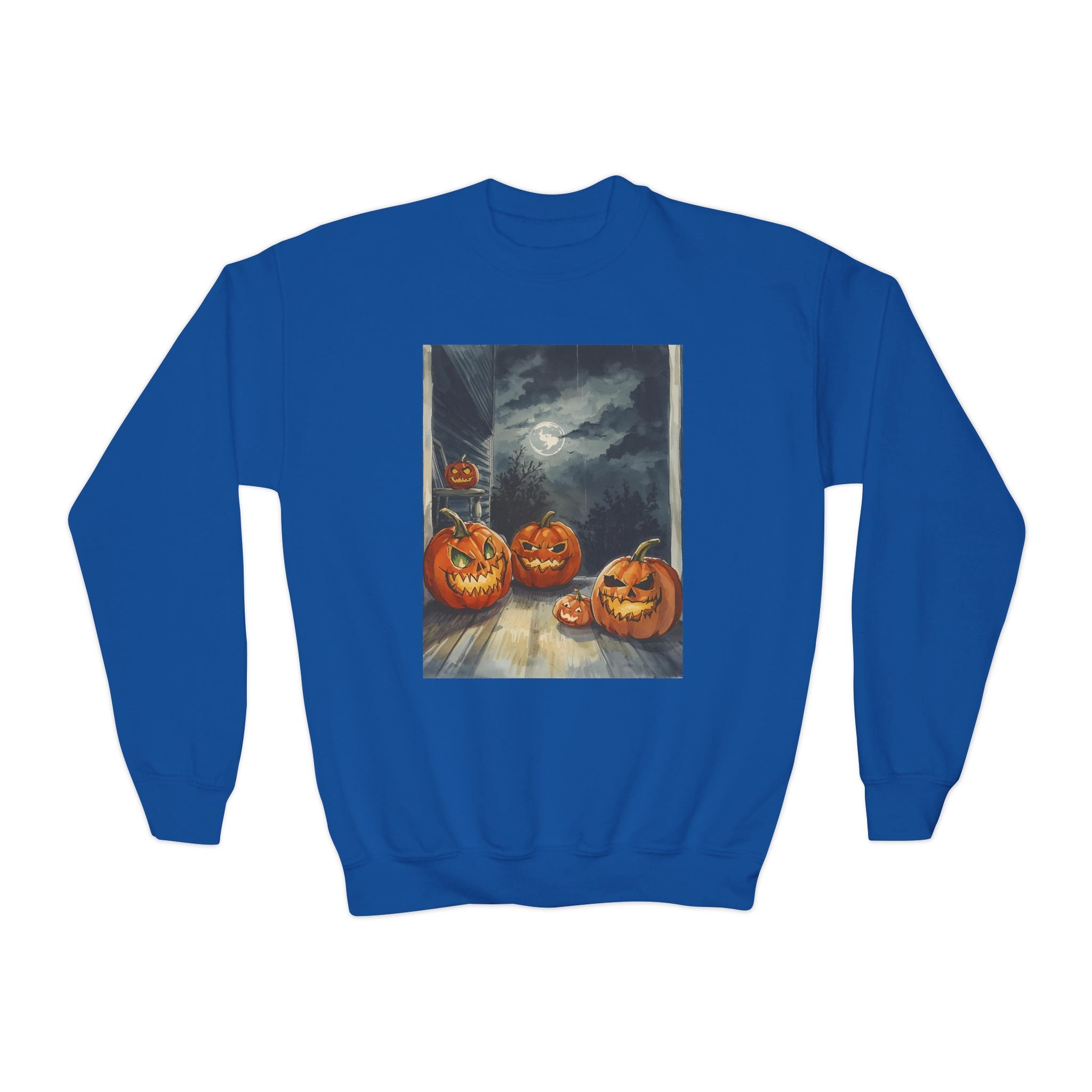 Halloween Pumpkin  Youth Crewneck Sweatshirt, Cozy Fall Sweatshirt, Kids Halloween Apparel, Pumpkin Sweatshirt, Spooky Season Top