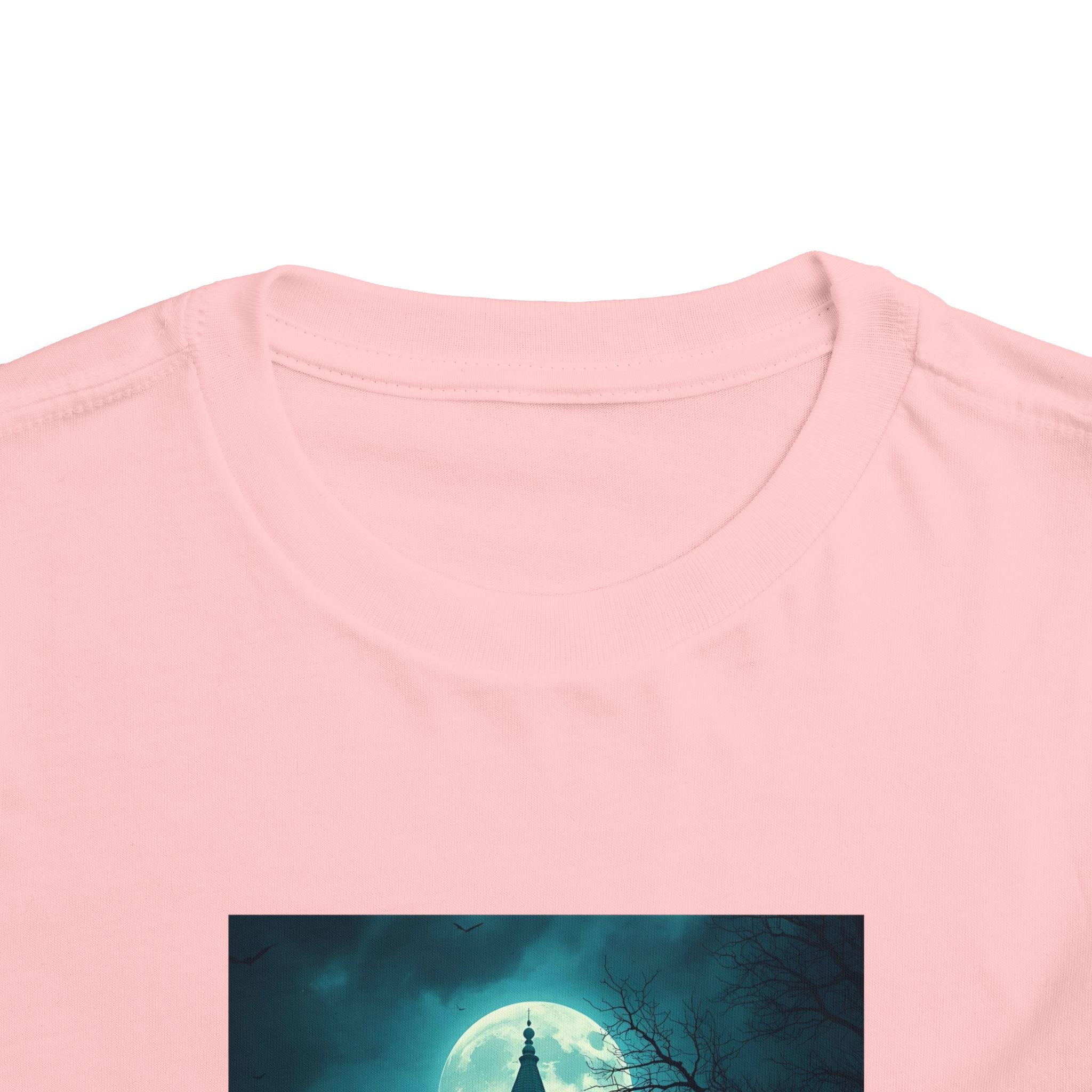 Haunted Moonlight Toddler Halloween Short Sleeve Tee, Ghostly Castle Shirt, Spooky Toddler Tee, Kids Halloween Costume Top, Fall Festivity Apparel