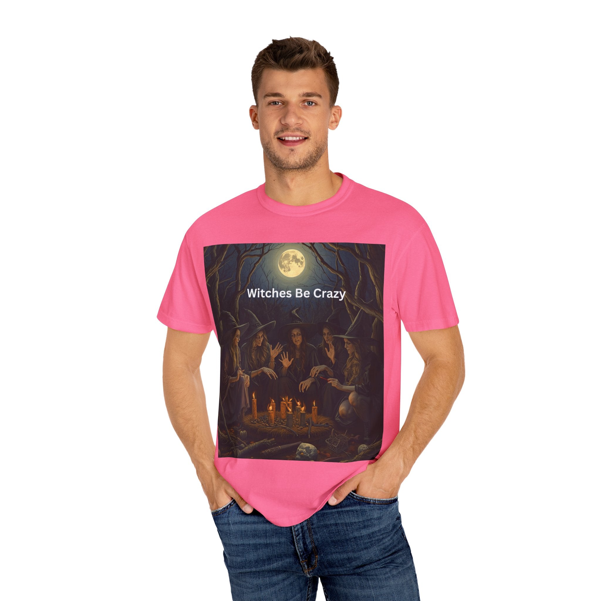 Spooky Halloween Witches Be Crazy T-shirt, Unisex Garment-Dyed Tee for Witchy Vibes, Halloween, Gift for Witches, Casual Wear, Cozy Outfit