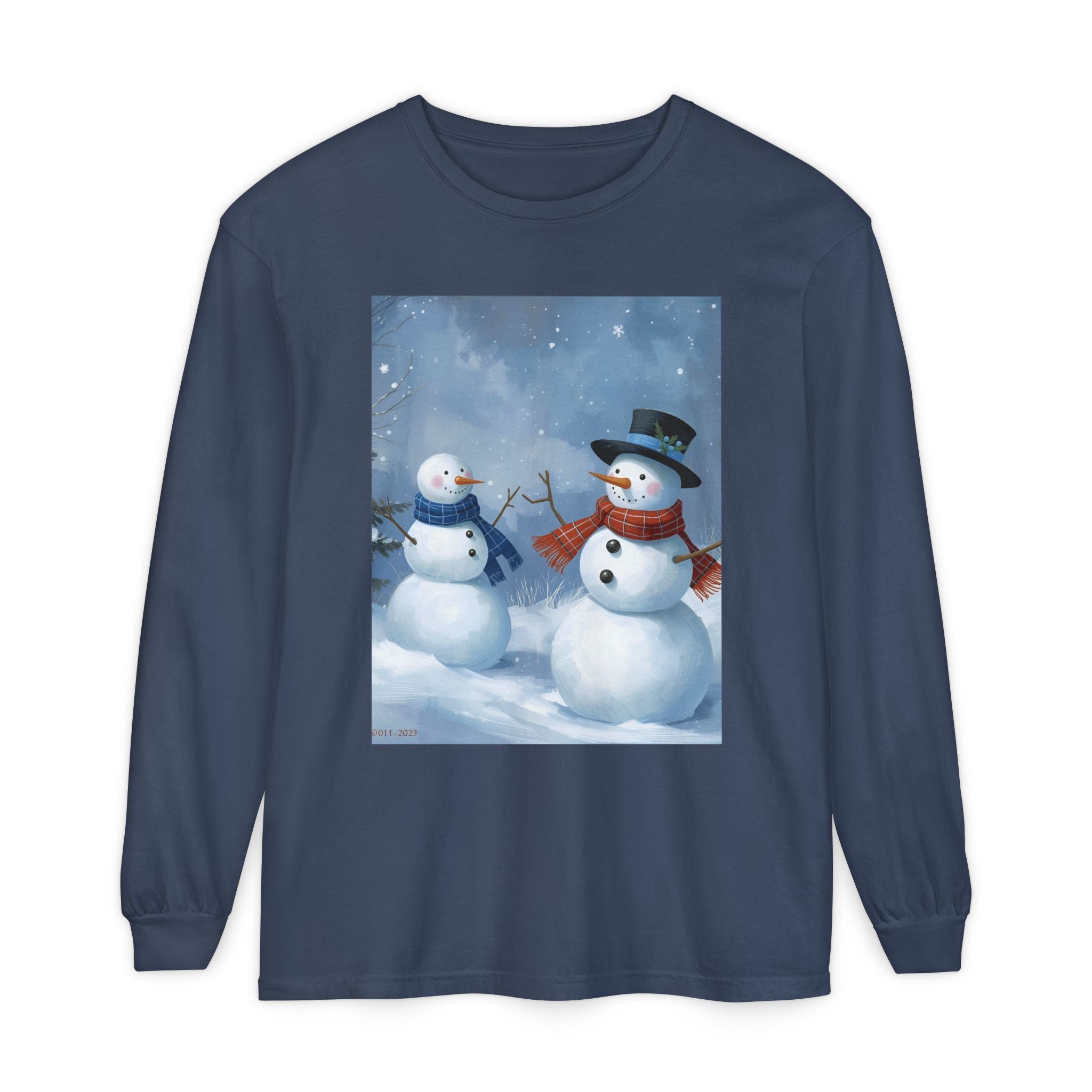 Christmas Snowman Family Unisex Garment-dyed Long Sleeve T-Shirt