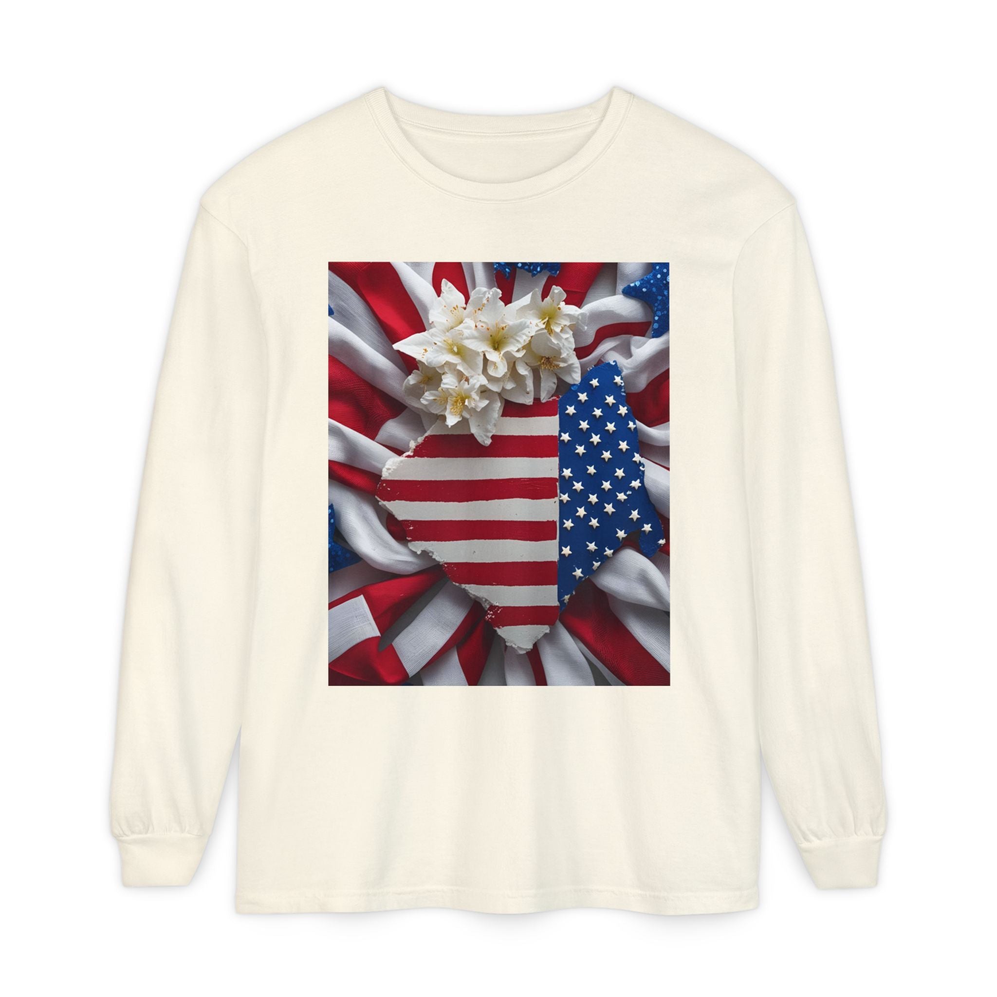 Patriotic Long Sleeve T-Shirt | Unisex Garment-Dyed Tee for Independence Day, Memorial Day, Fourth of July, Summer BBQs, Gifts