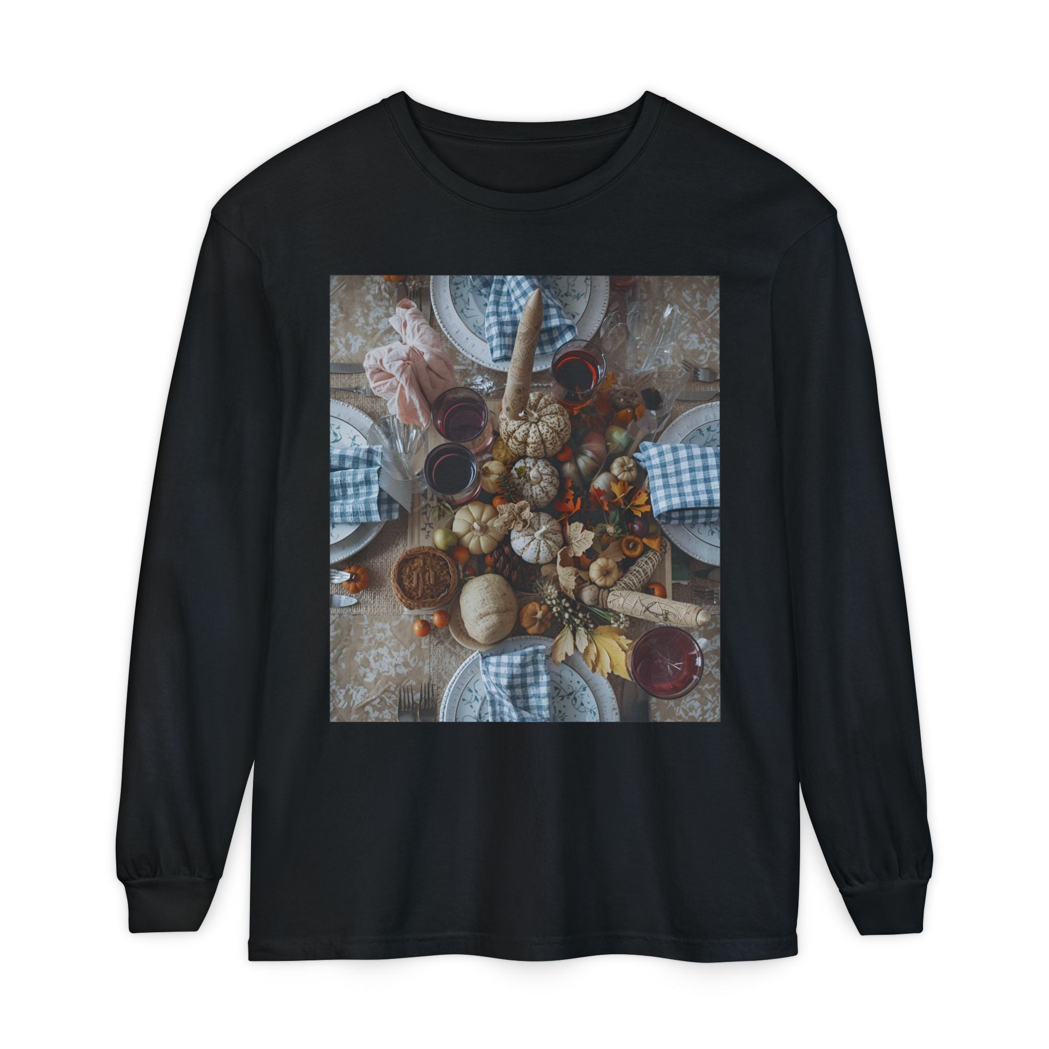 Rustic Gatherings Festive Long Sleeve T-Shirt for Gatherings, Casual Wear, Thanksgiving Shirt, Cozy Gift, Holiday Celebration Tee