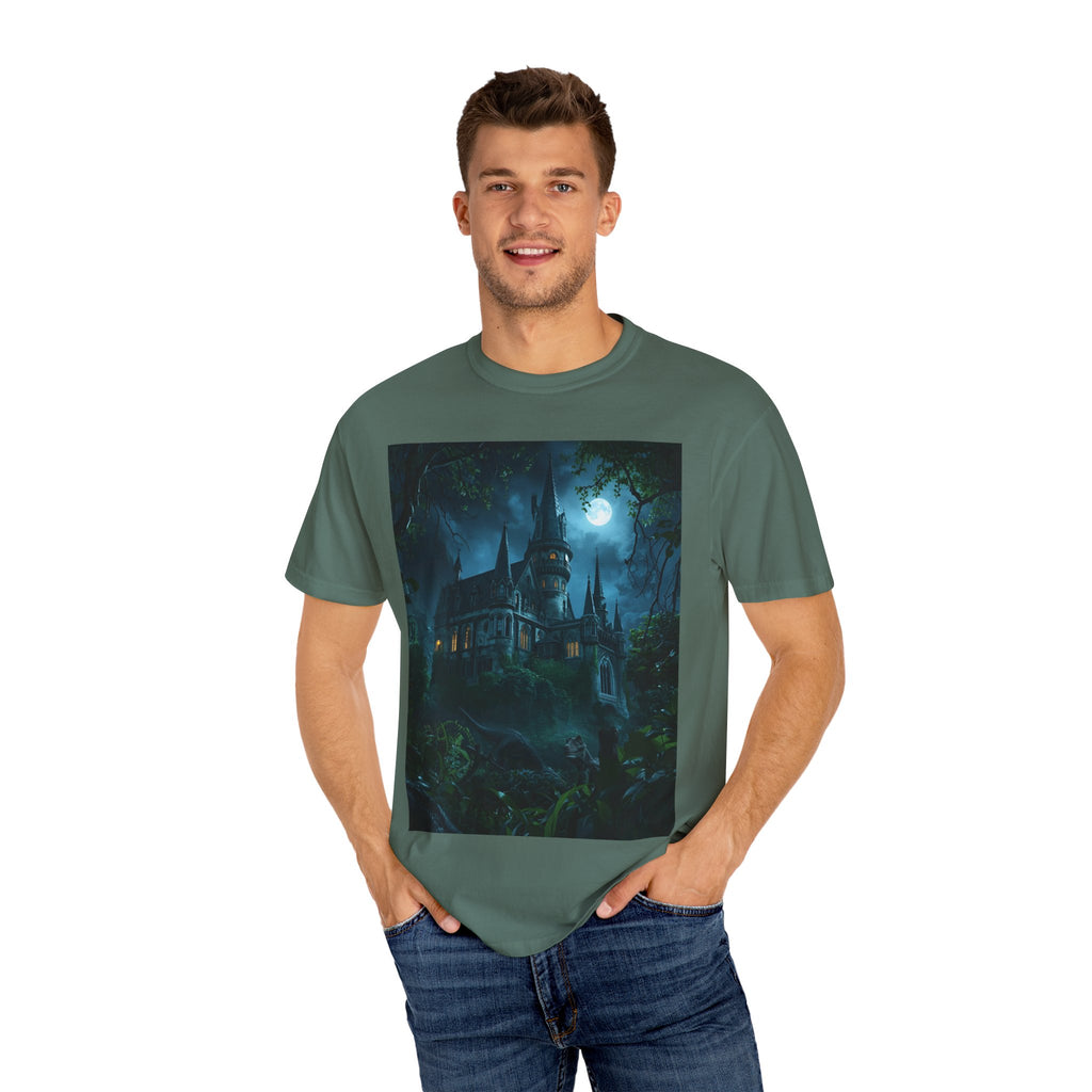 Mystical Night Scene Castle T-Shirt, Spooky Tees, Halloween Apparel, Gothic Style Shirt, Unisex Shirt, Nighttime Scene Tee