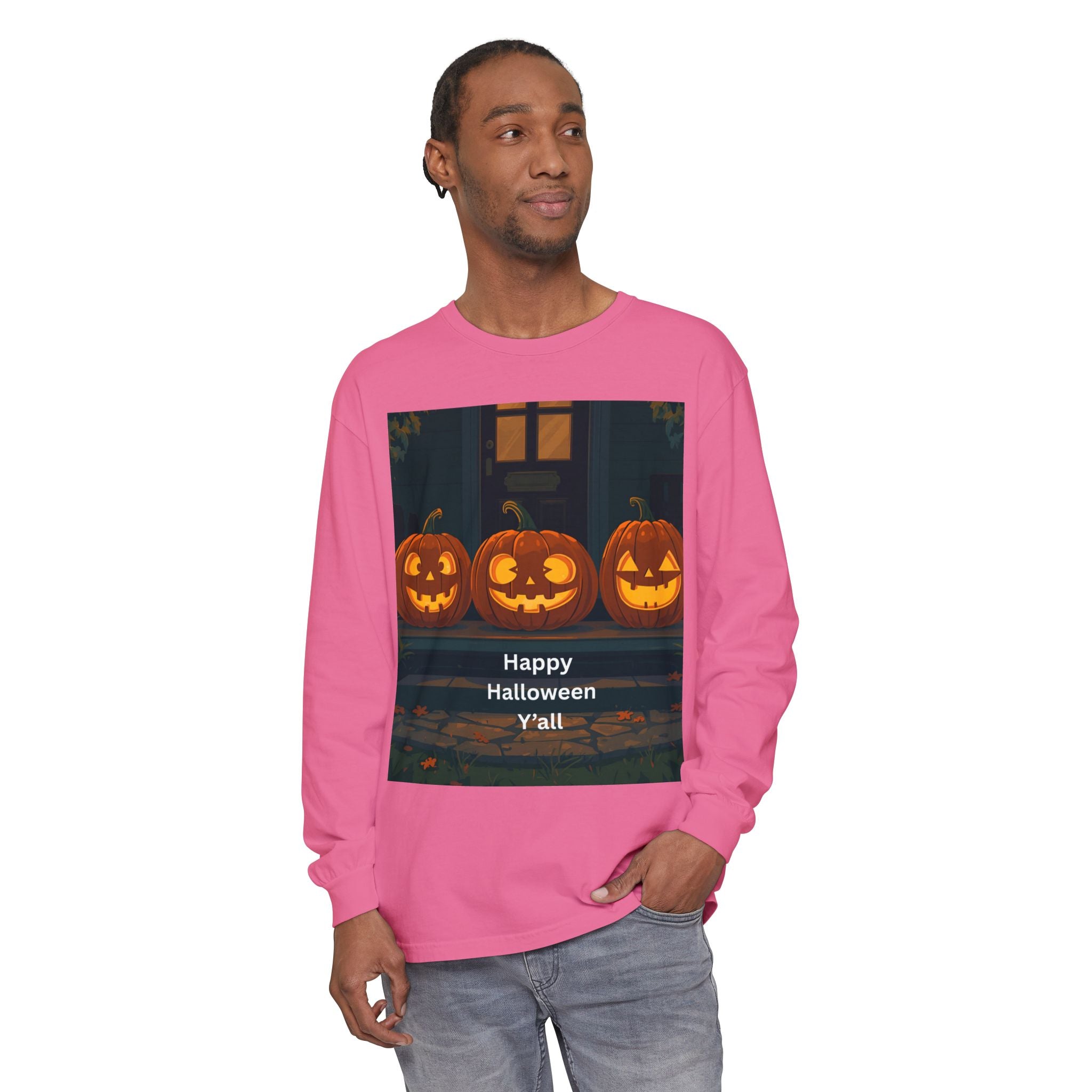 Halloween Pumpkin Long Sleeve T-Shirt, Fall Apparel, Comfortable Shirt, Unisex Halloween Tee, Seasonal Gift, Spooky Vibes