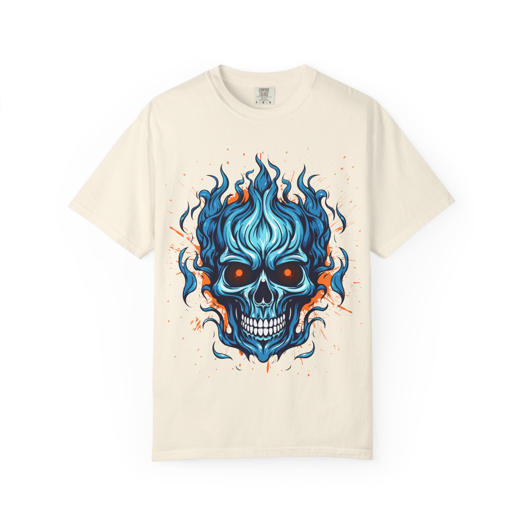 Flame Skull Graphic T-Shirt | Unisex Apparel for Rock Lovers, Halloween Costume, Edgy Style, Concert Fashion, Gift for Him/Her