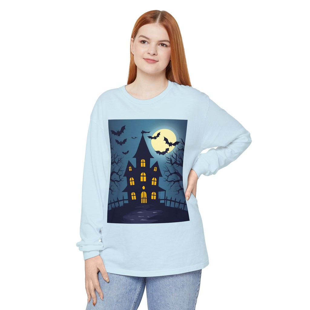 Haunted House Long Sleeve T-Shirt | Halloween Apparel, Fall Fashion, Spooky Shirt, Unisex Tee, Ghostly Vibes