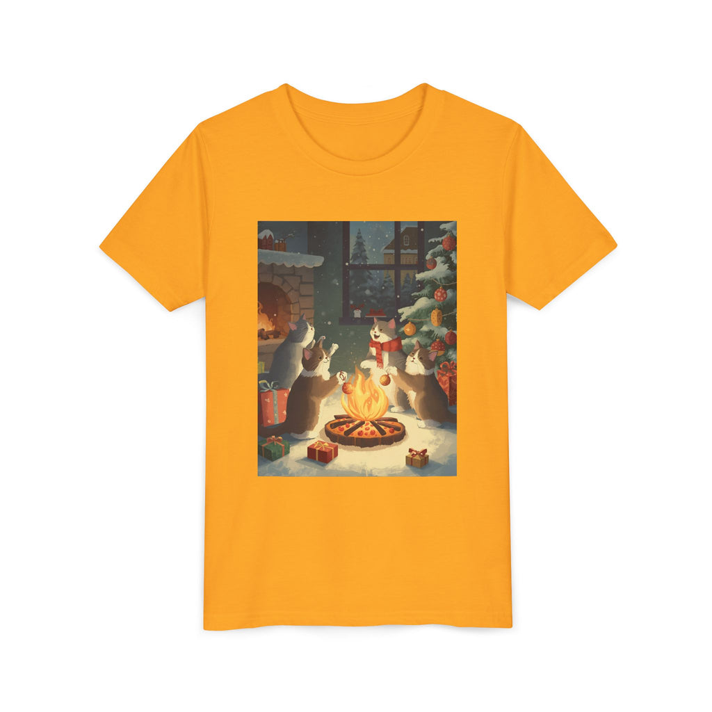 Cozy Christmas Youth Tee, Festive Graphic Short Sleeve Shirt, Holiday Charm for Kids, Cute Gift for Thanksgiving, Winter Gatherings