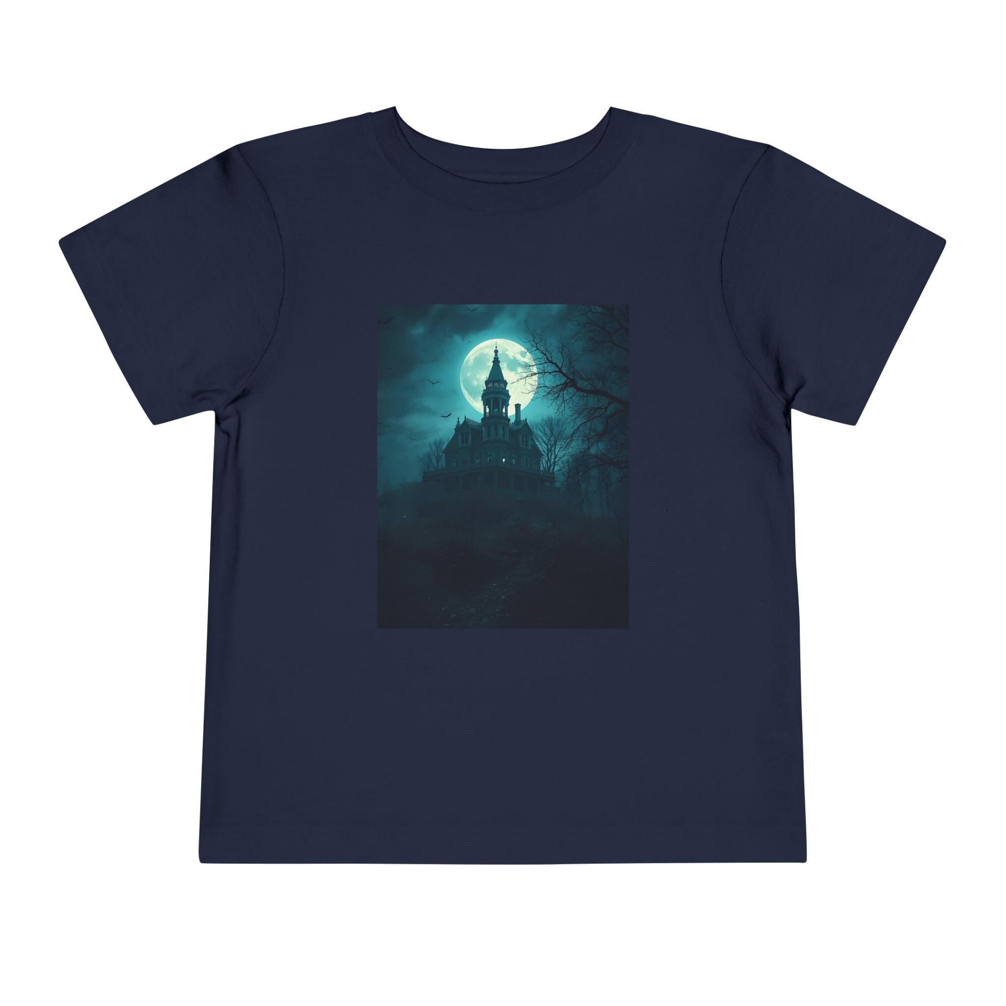 Haunted Moonlight Toddler Halloween Short Sleeve Tee, Ghostly Castle Shirt, Spooky Toddler Tee, Kids Halloween Costume Top, Fall Festivity Apparel