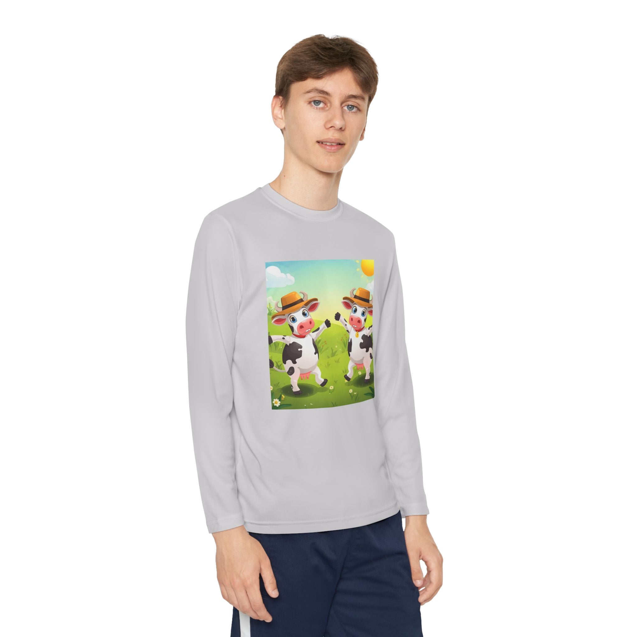 Cute Cows Farm Fun Youth Long Sleeve Competitor Tee