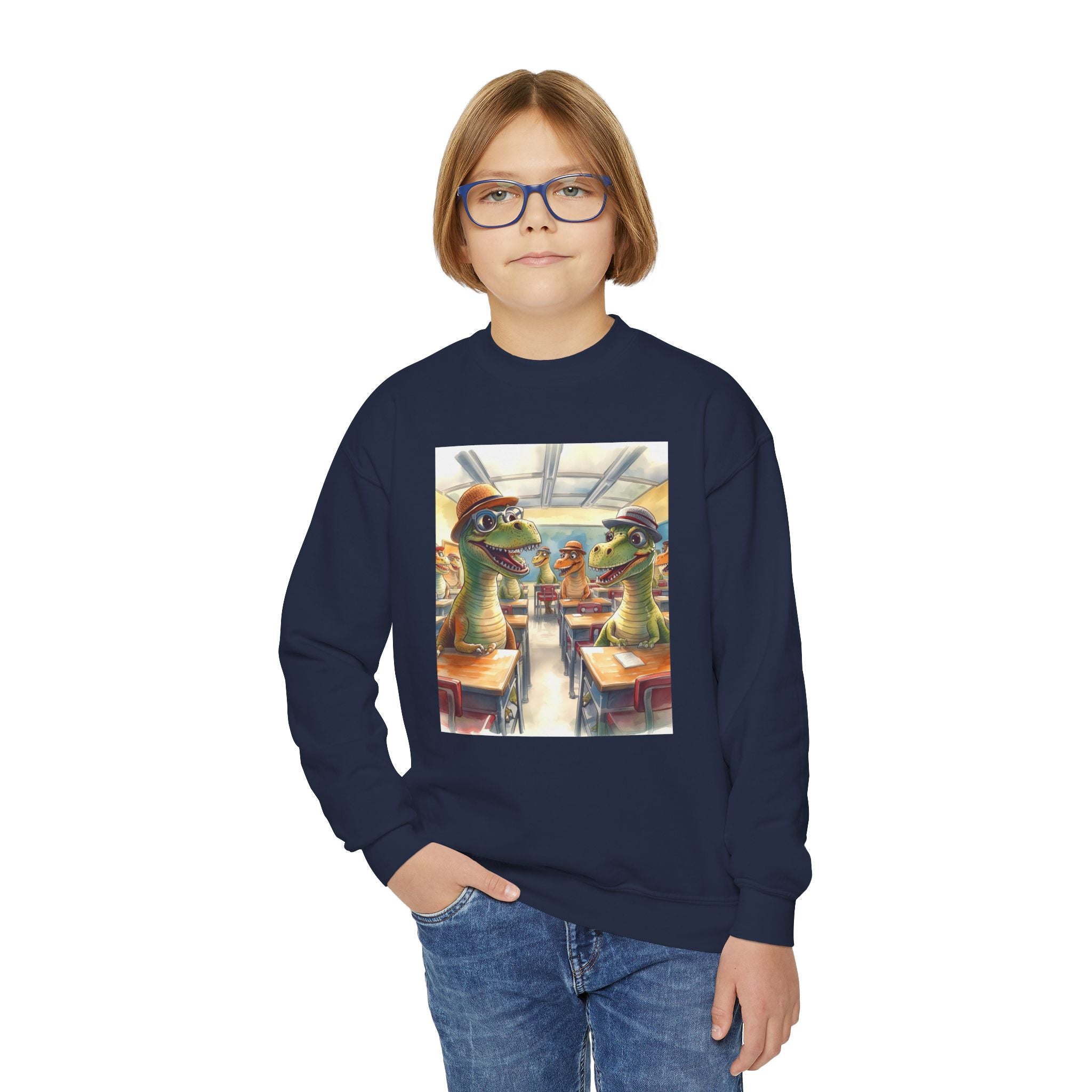 Dinosaur Classroom Youth Crewneck Sweatshirt, Fun Sweater for Kids, Perfect for Birthdays, School Events, Halloween, Unique Gift Idea