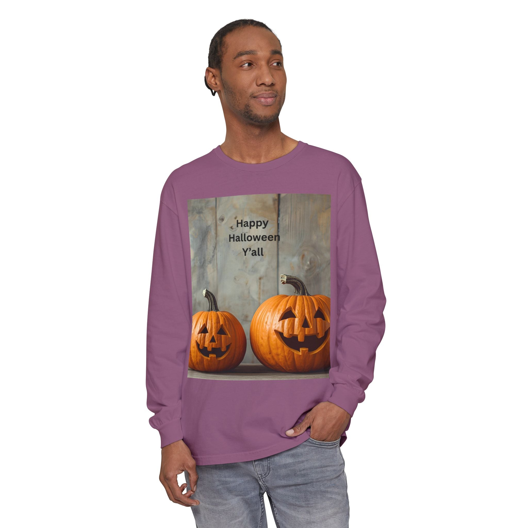 Halloween Pumpkin Long Sleeve Tee, Happy Halloween Shirt, Fall Apparel, Unisex Halloween T-Shirt, Seasonal Clothing