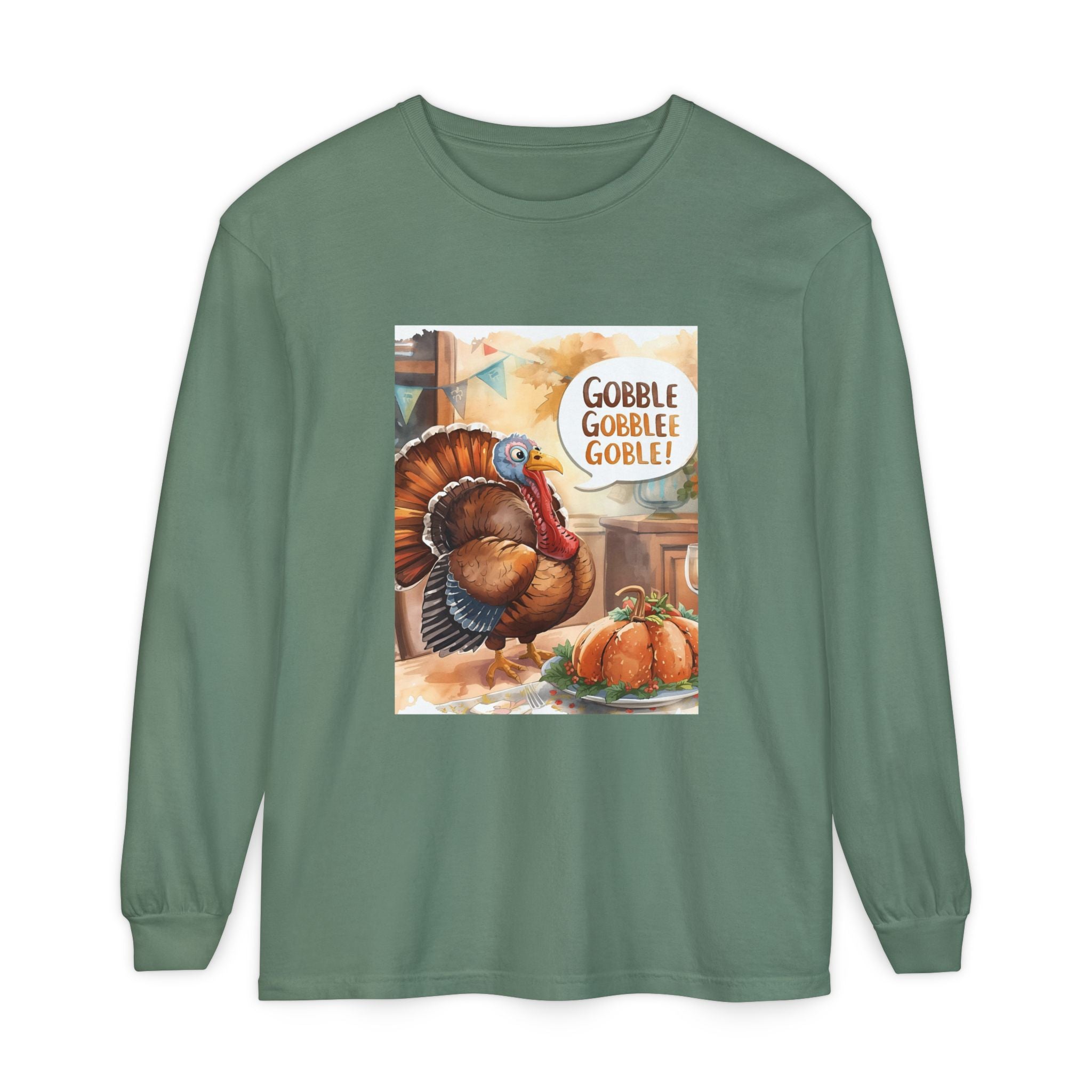 Thanksgiving Long Sleeve T-Shirt with Turkey Design, Fall Apparel, Holiday Gift, Family Gathering Shirt, Gobble Gobble Tee