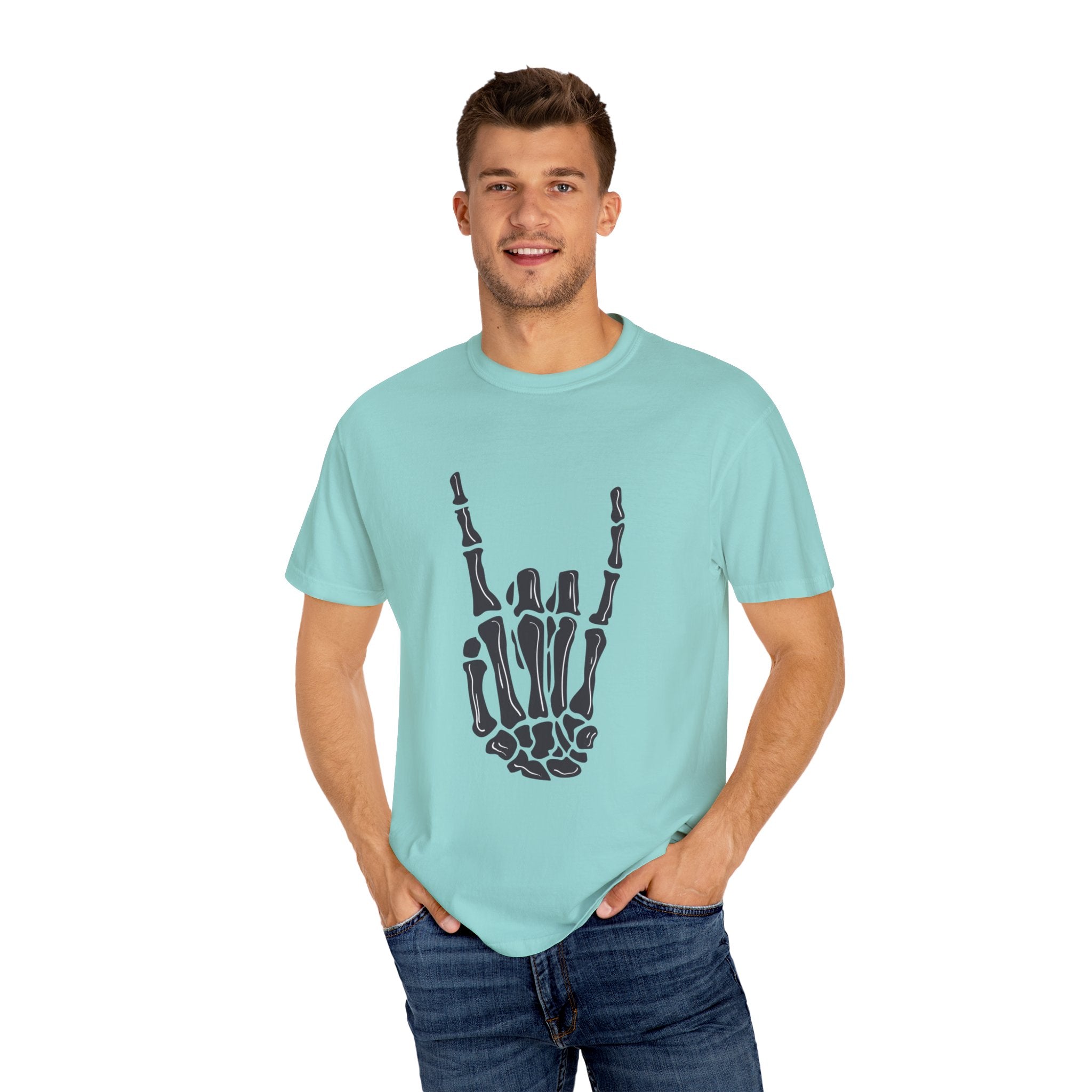 Skeleton Hand Rock On T-Shirt, Music Lover Apparel, Unisex Graphic Tee, Festival Outfit, Halloween Costume, Soft Cotton Shirt