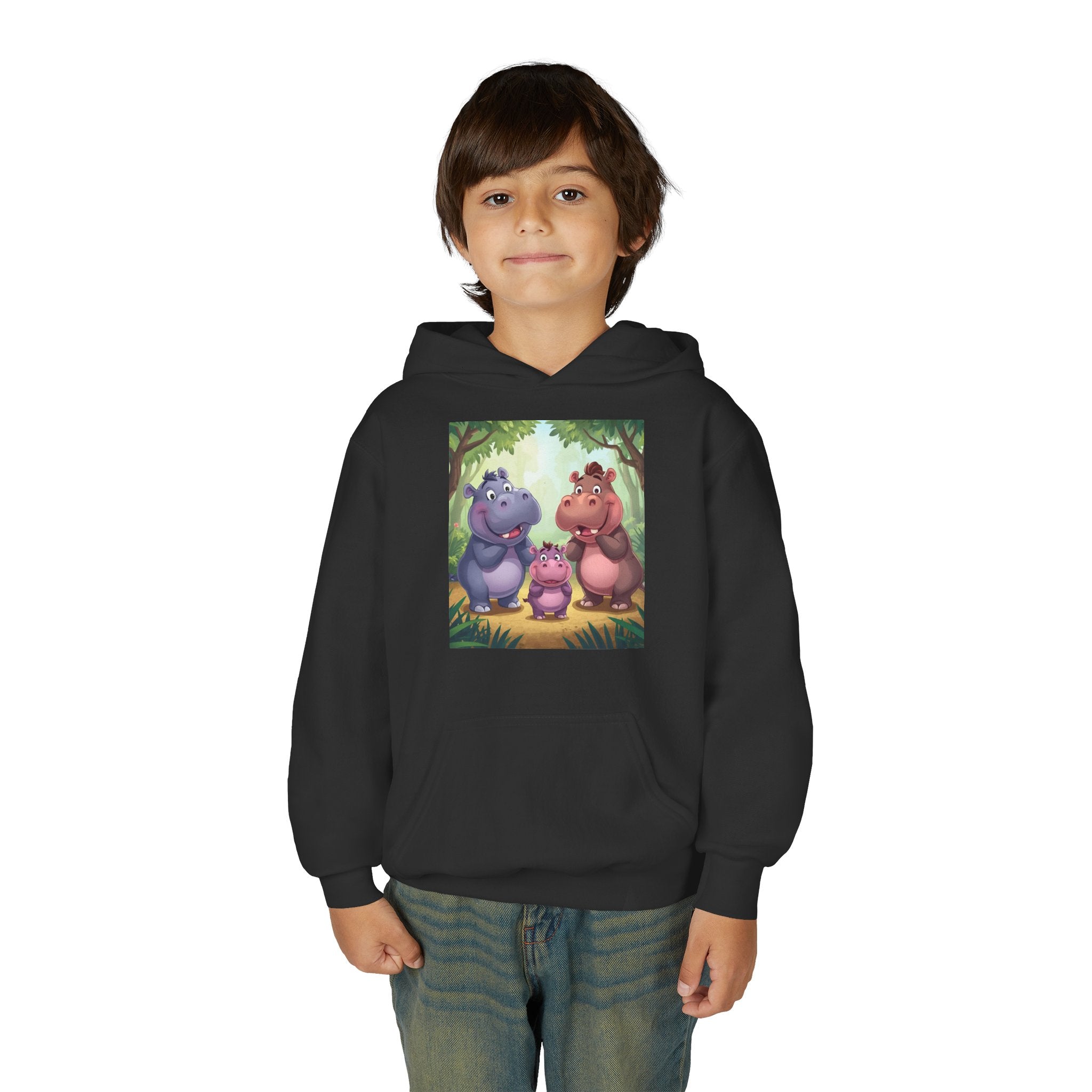 Hippo Cute Youth Heavy Blend Hooded Sweatshirt