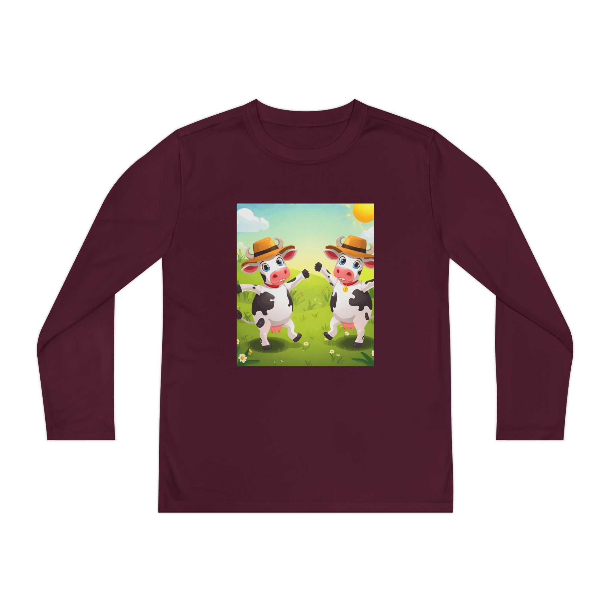 Cute Cows Farm Fun Youth Long Sleeve Competitor Tee