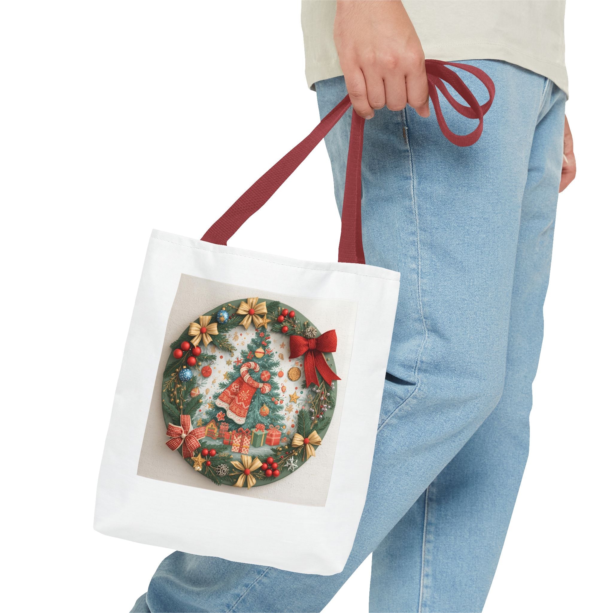Christmas Tote Bag, Festive Holiday Bag, AOP Design, Gift Bag for Her, Reusable Shopping Tote