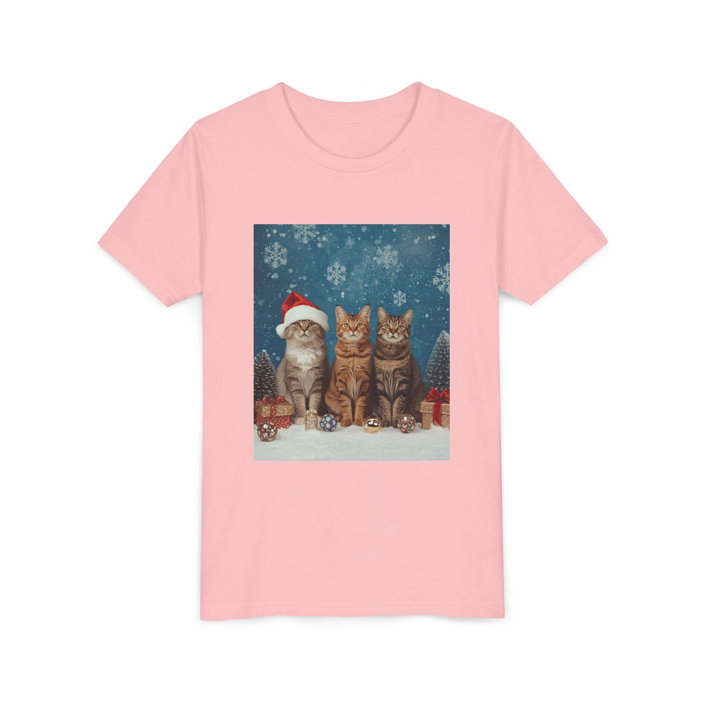 Cute Cat Festive Christmas Youth Short Sleeve Tee